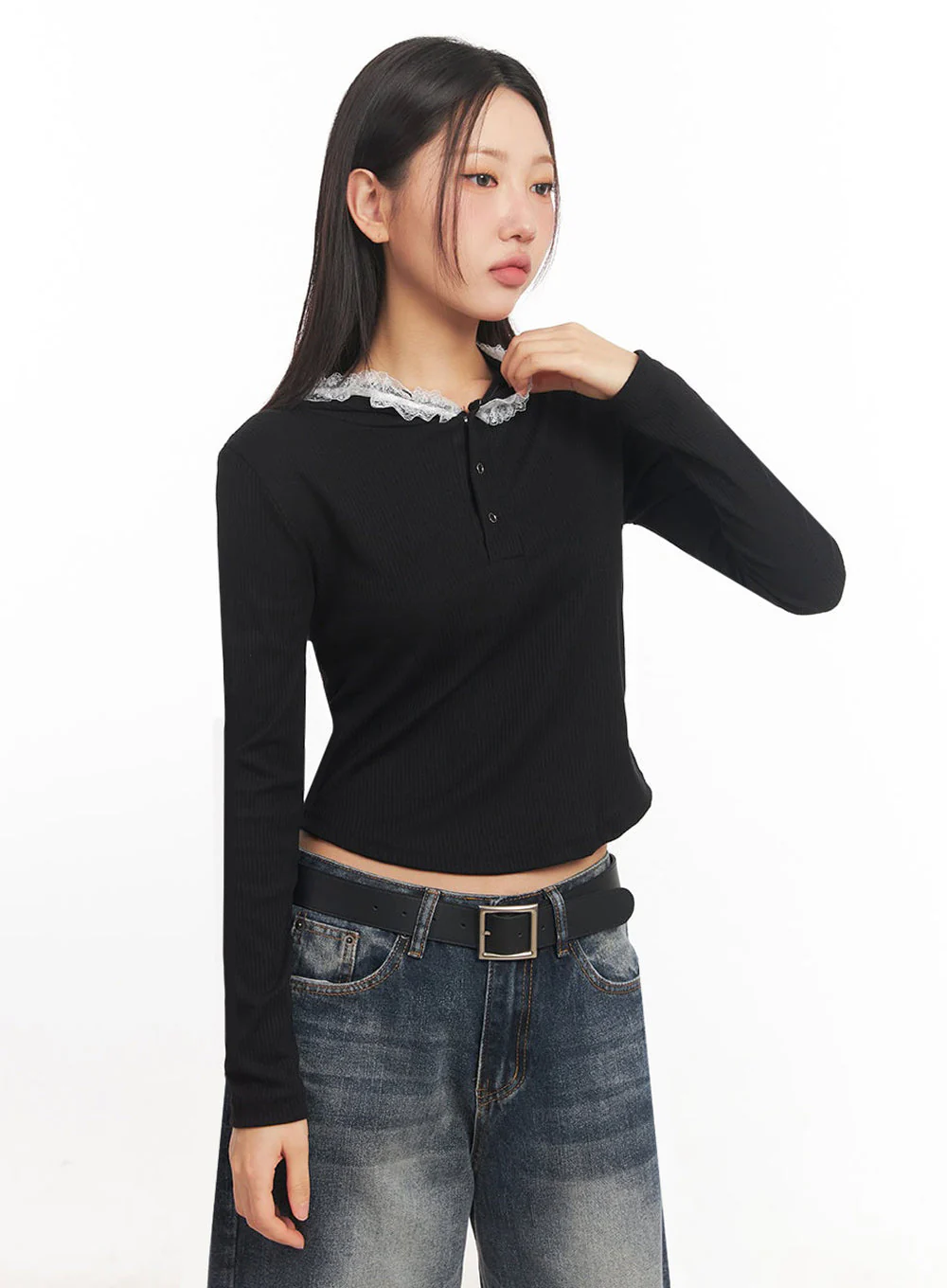 Lace-Trim Crop Hoodie IA524 - Image 7