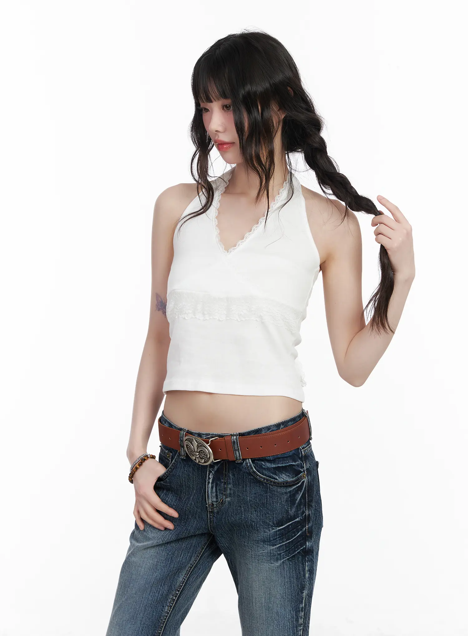 Lace Trim Halter Crop Top CM526 - Image 2