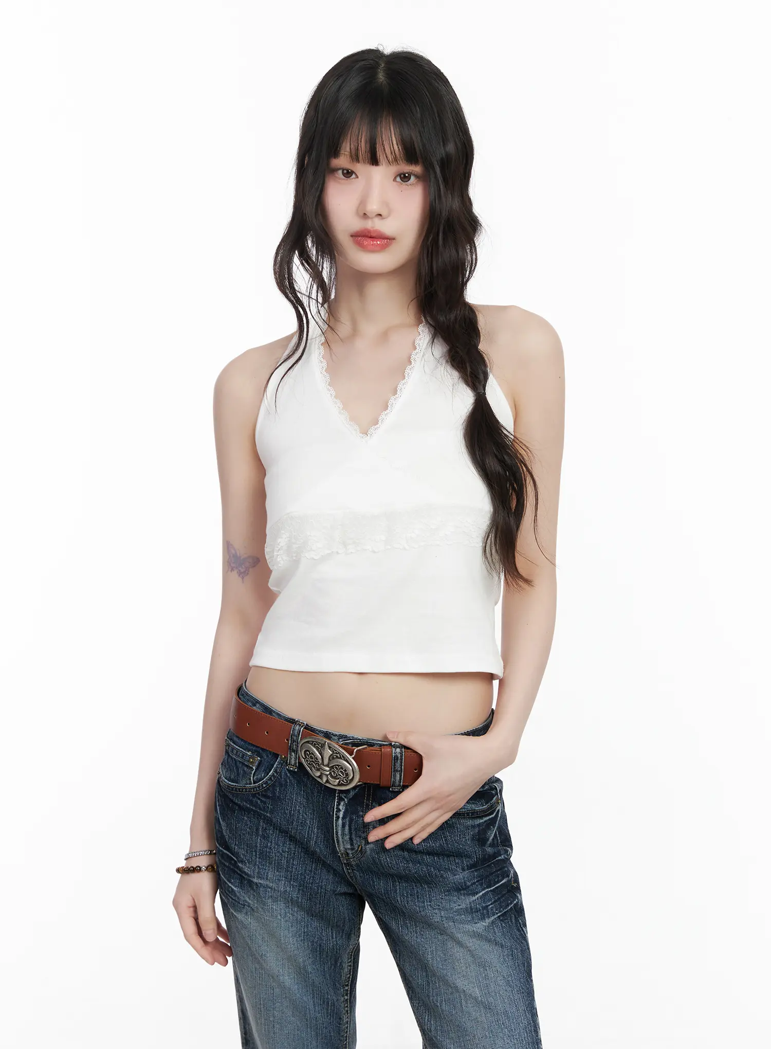 Lace Trim Halter Crop Top CM526 - Image 6