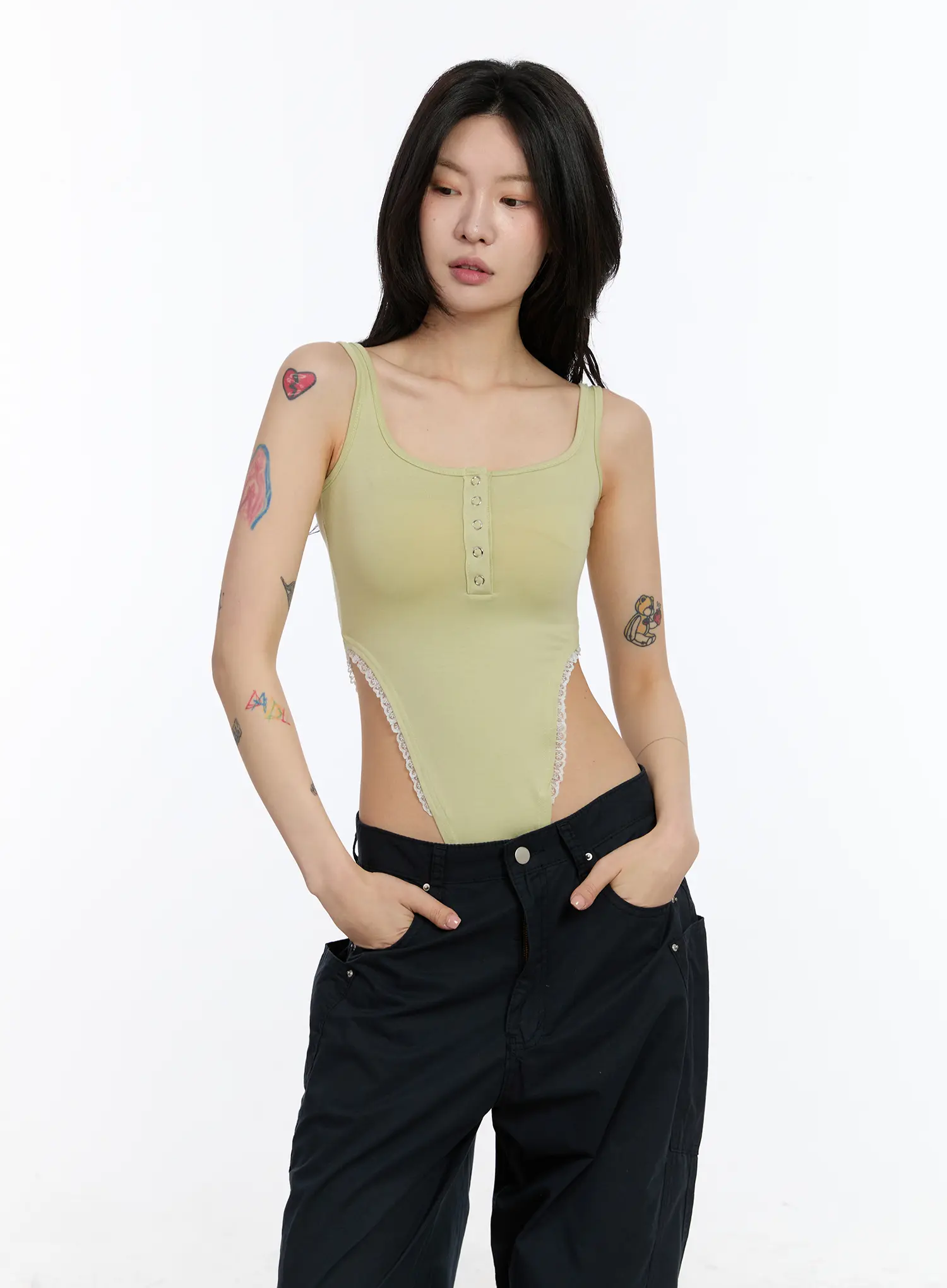 Lace Trim Henley Bodysuit CA507 - Image 10