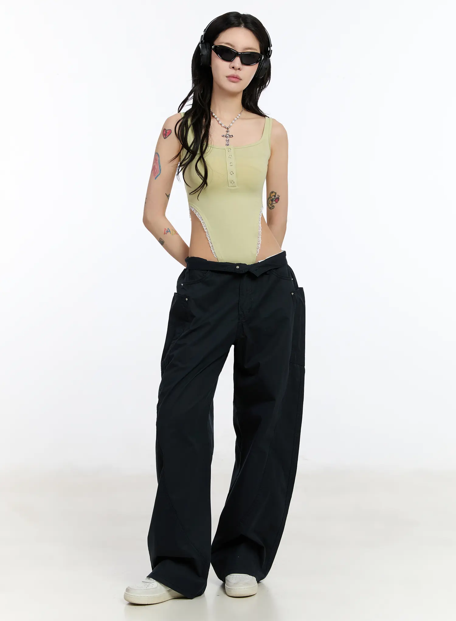 Lace Trim Henley Bodysuit CA507 - Image 3