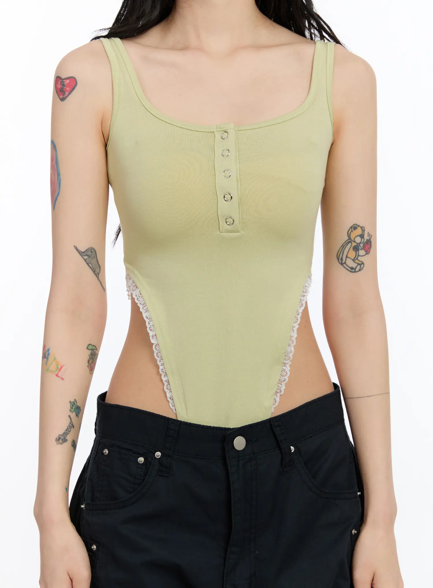 Lace Trim Henley Bodysuit CA507 - Image 4
