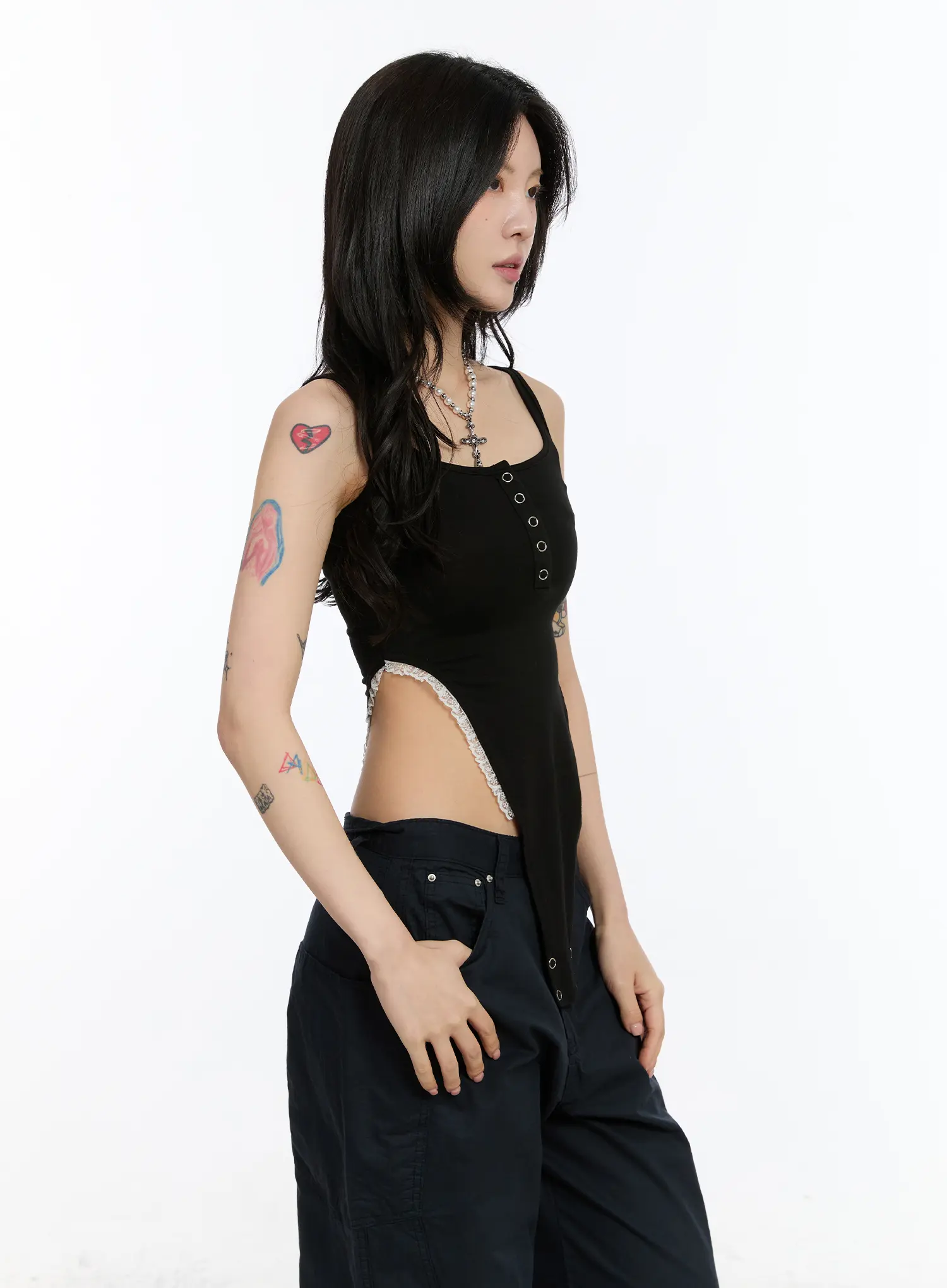 Lace Trim Henley Bodysuit CA507 - Image 6