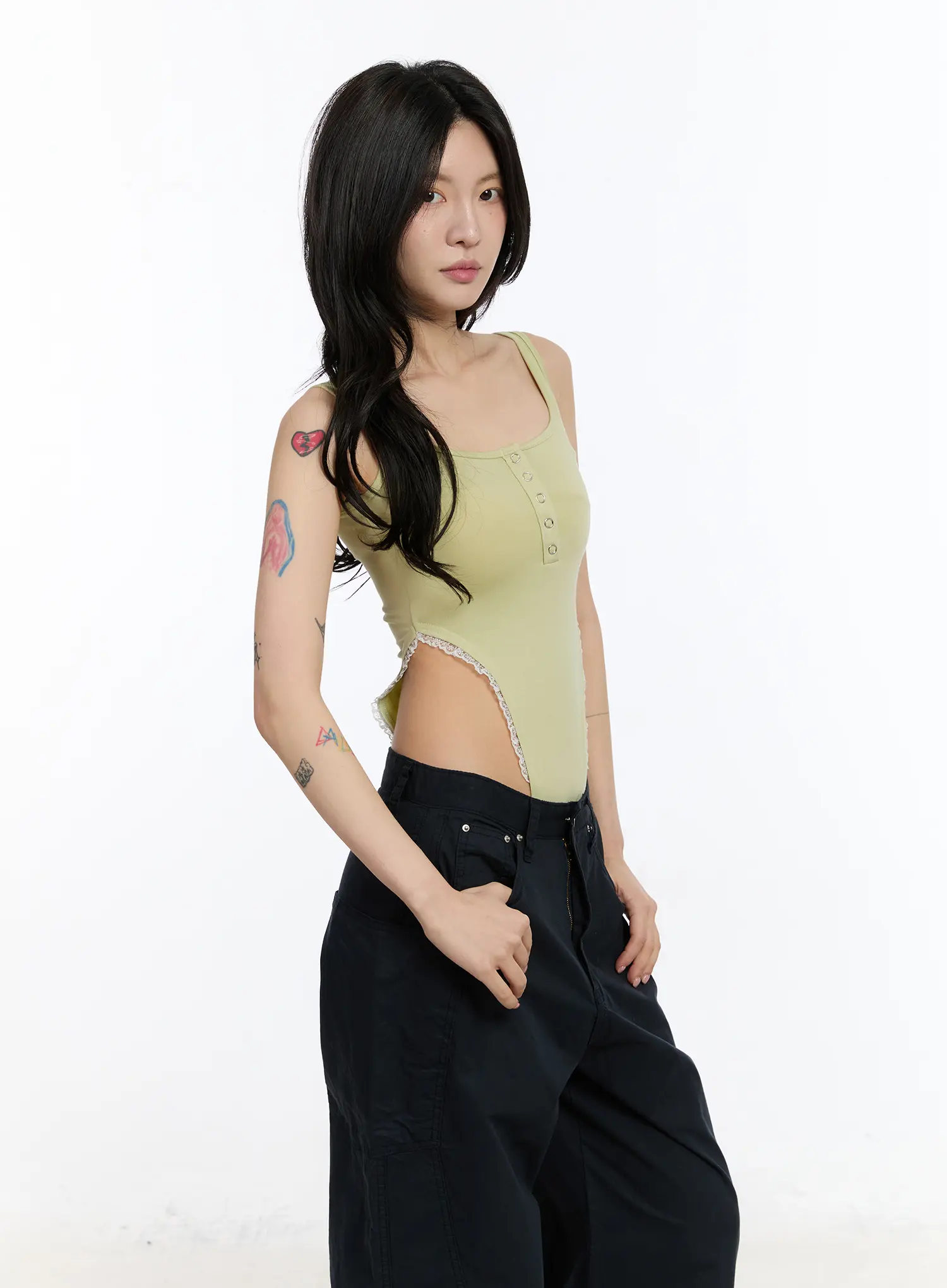 Lace Trim Henley Bodysuit CA507 - Image 7