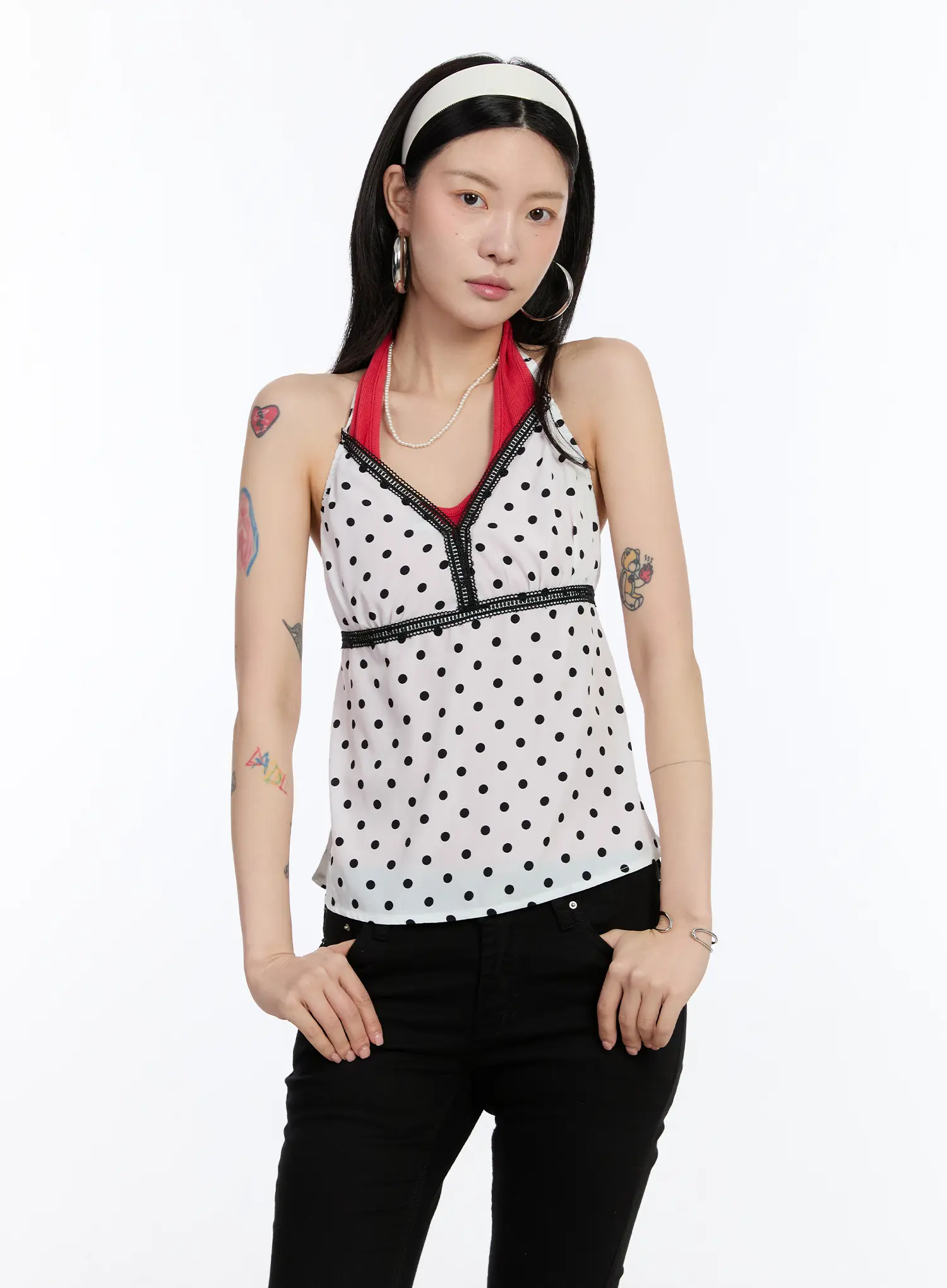 Lace Trim Polka Dot Halter Top CA507 - Image 4