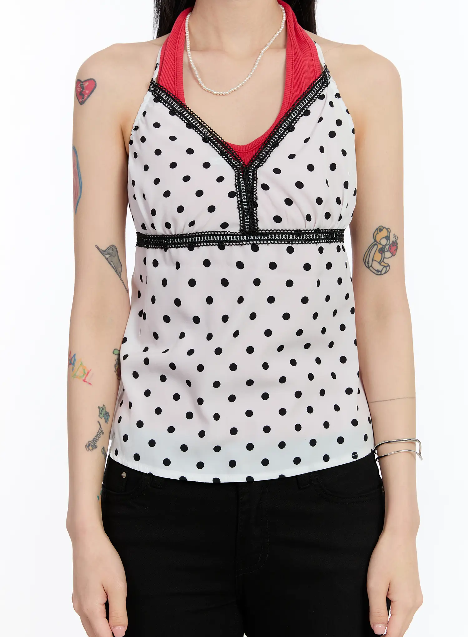 Lace Trim Polka Dot Halter Top CA507 - Image 5