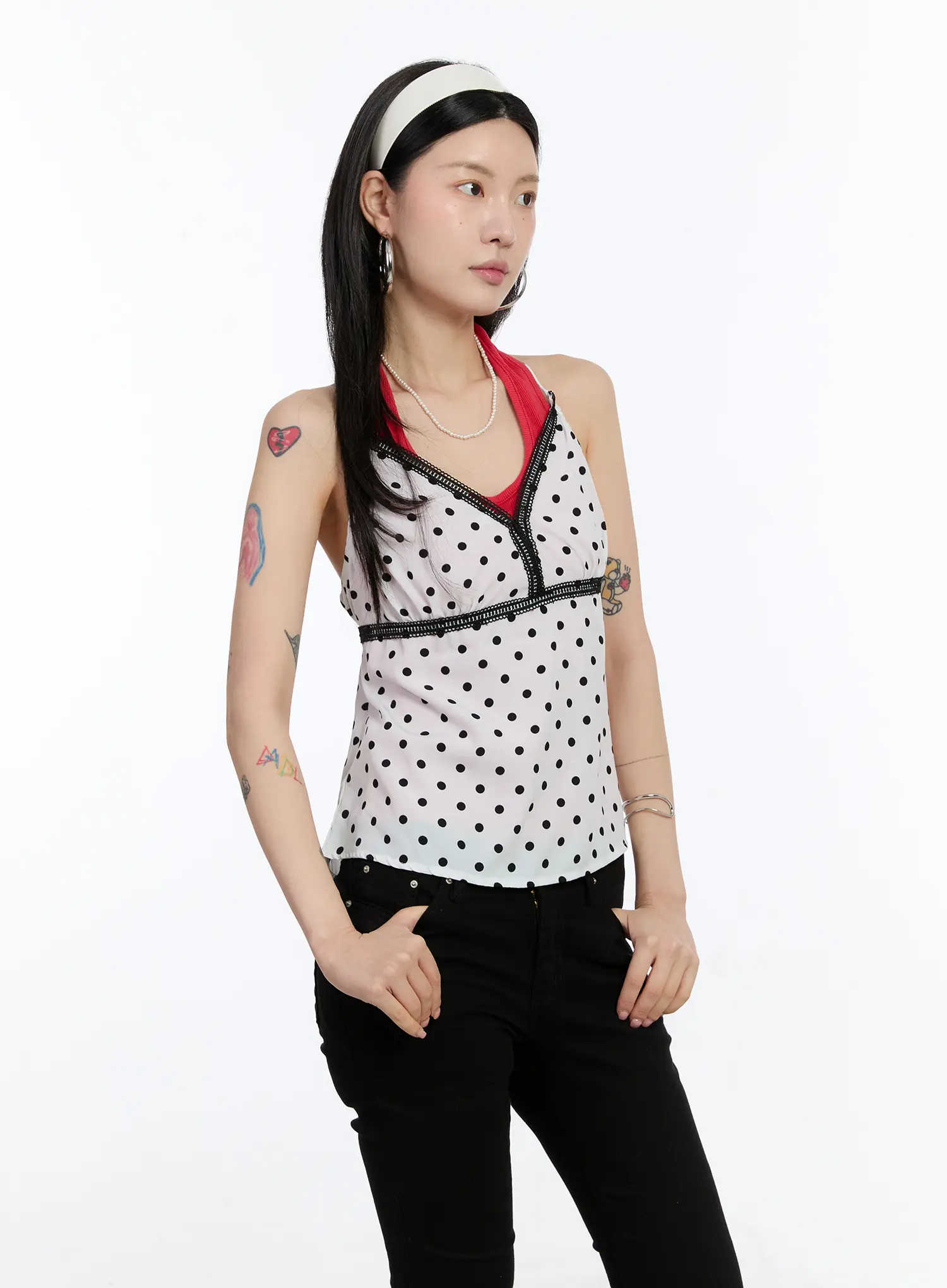 Lace Trim Polka Dot Halter Top CA507 - Image 7