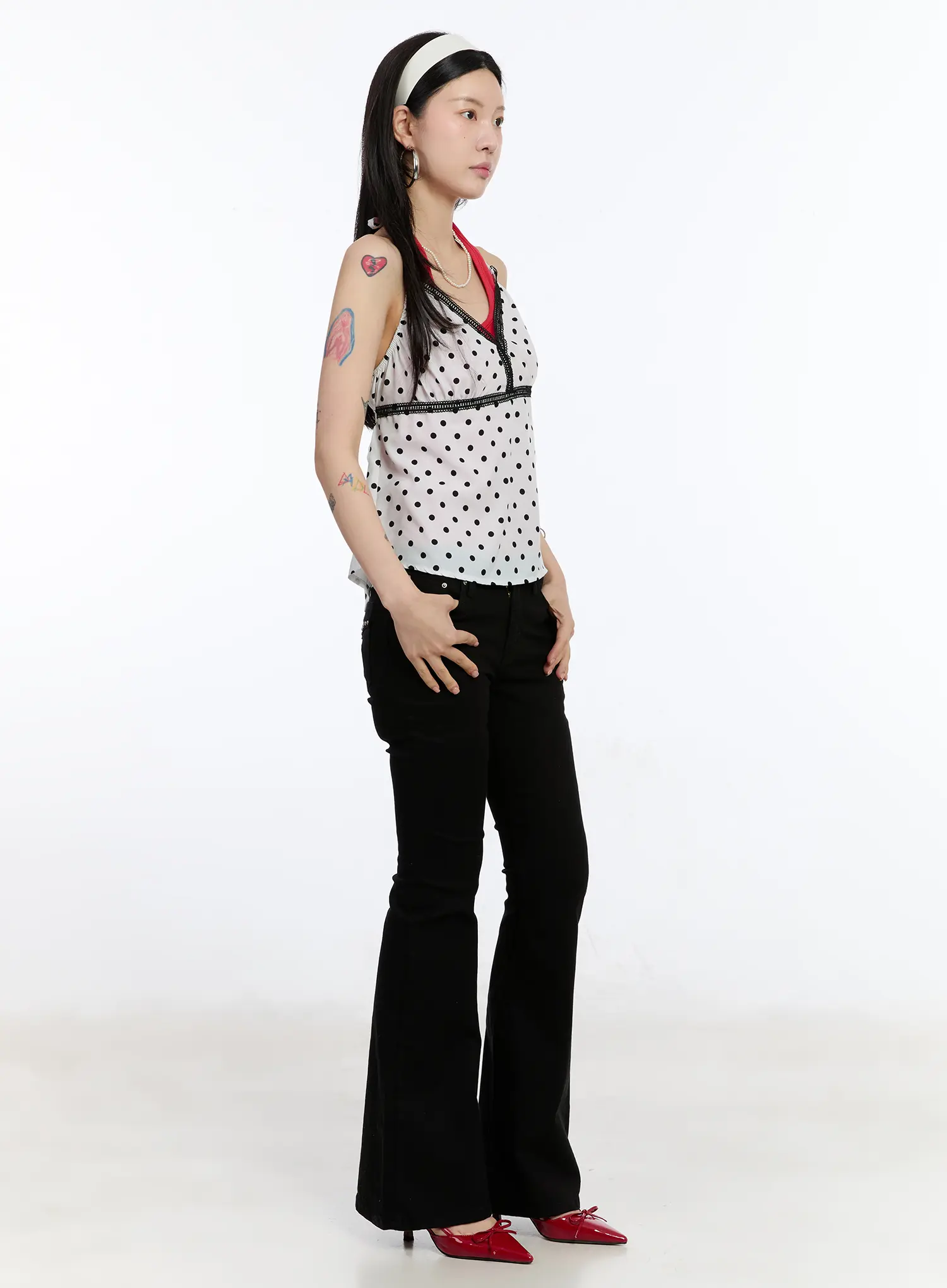Lace Trim Polka Dot Halter Top CA507 - Image 8