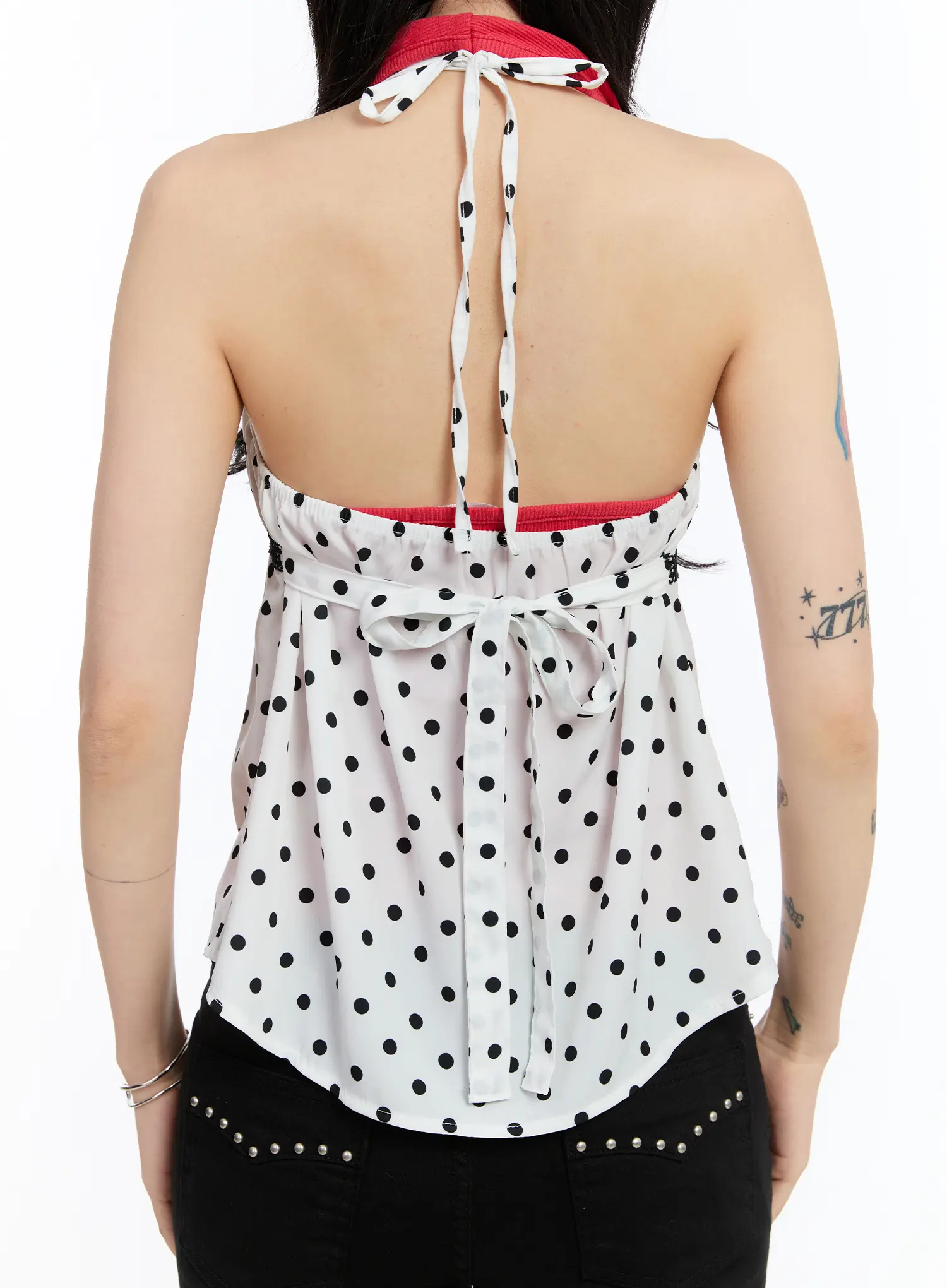 Lace Trim Polka Dot Halter Top CA507 - Image 9