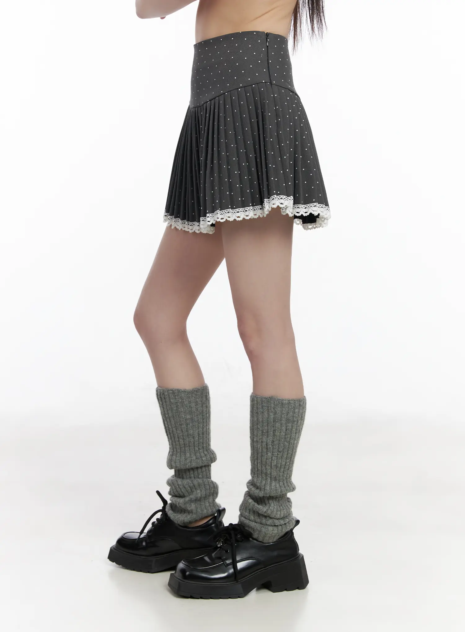 Lace Trim Polka Dot Pleated Mini Skirt CM525 - Image 3