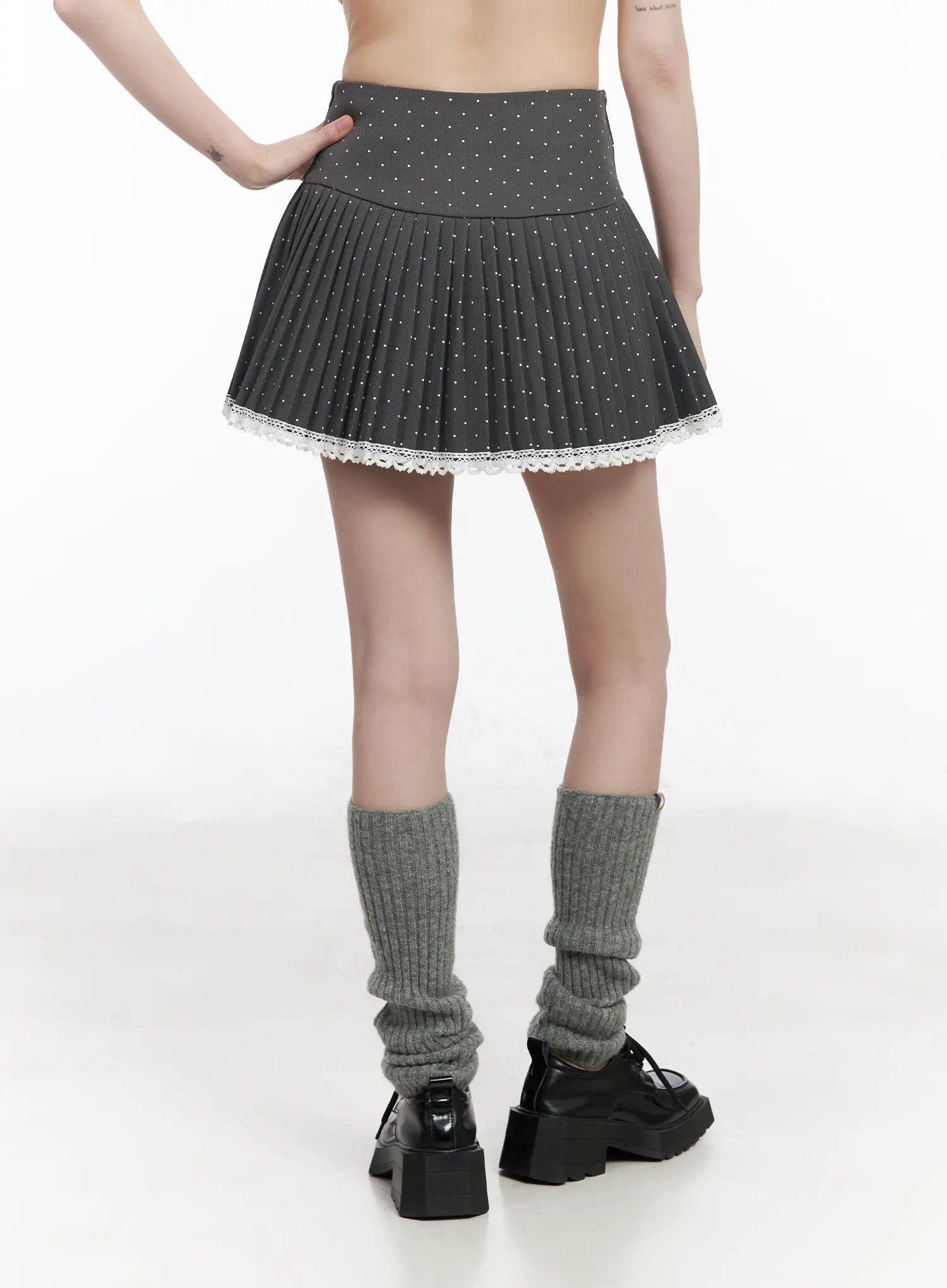 Lace Trim Polka Dot Pleated Mini Skirt CM525 - Image 4