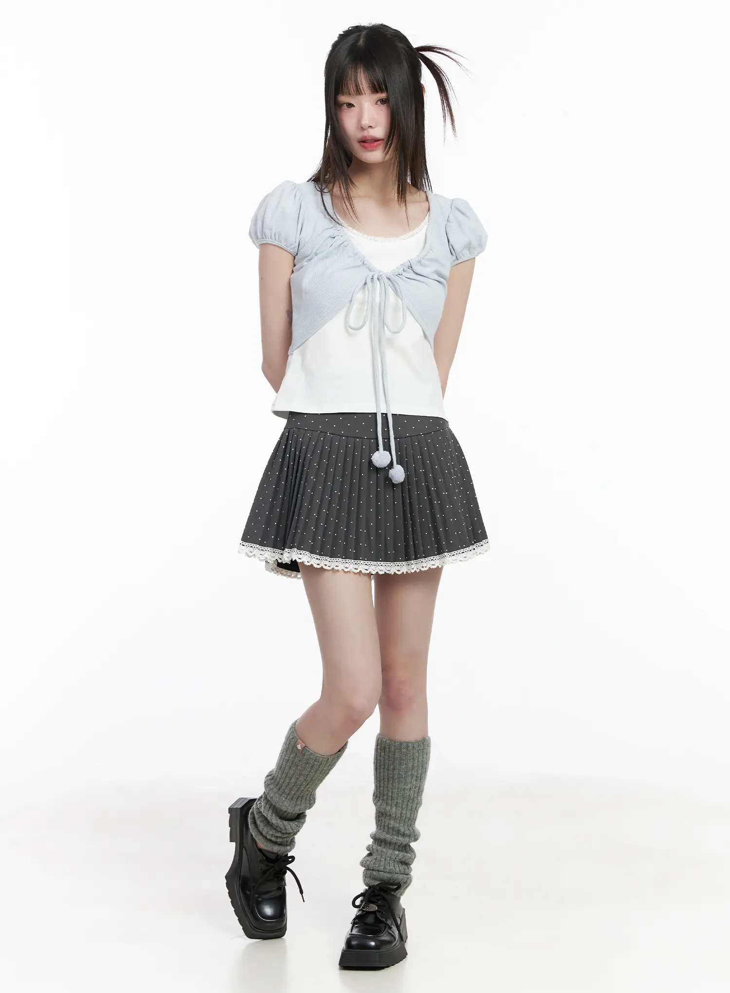 Lace Trim Polka Dot Pleated Mini Skirt CM525 - Image 5