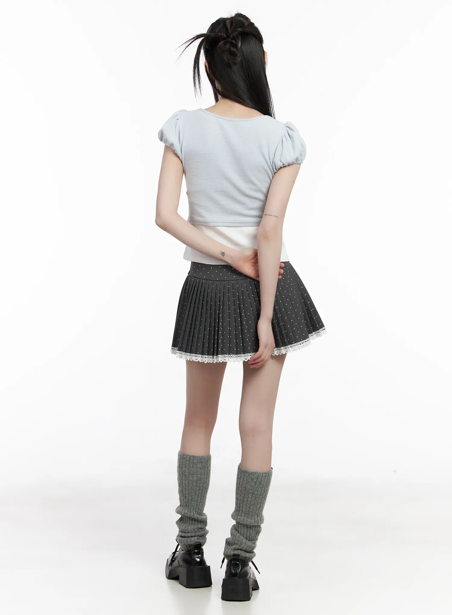Lace Trim Polka Dot Pleated Mini Skirt CM525 - Image 7