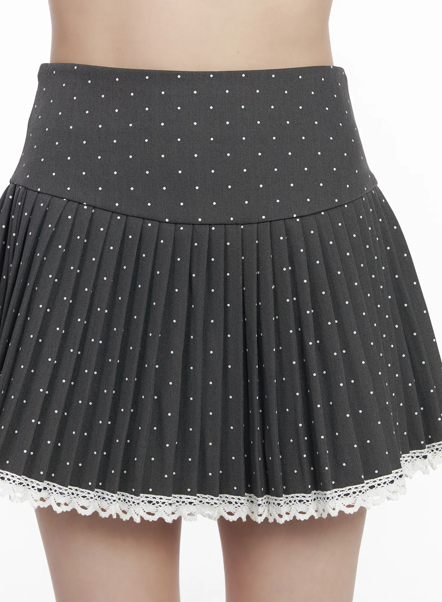Lace Trim Polka Dot Pleated Mini Skirt CM525 - Image 8