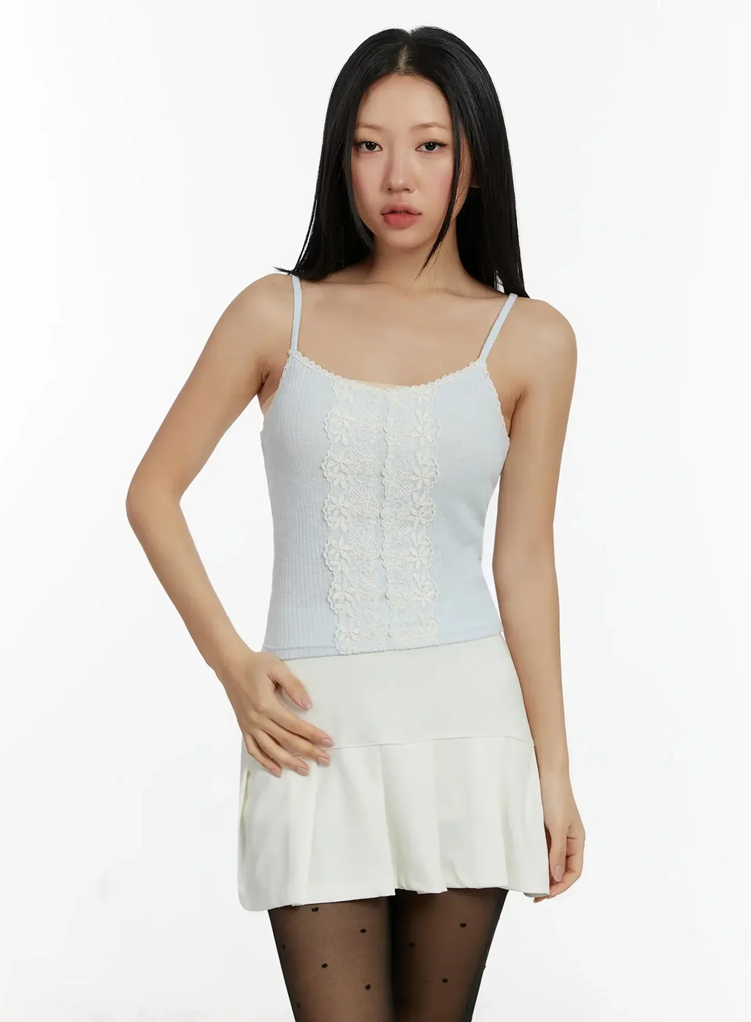 Lace Trim Ribbed Cami Top ID525 - Image 12