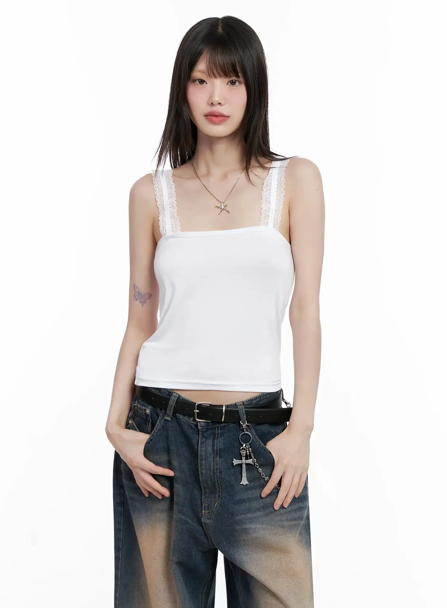 Lace-Trim Sleeveless Tank Top IL531 - Image 11