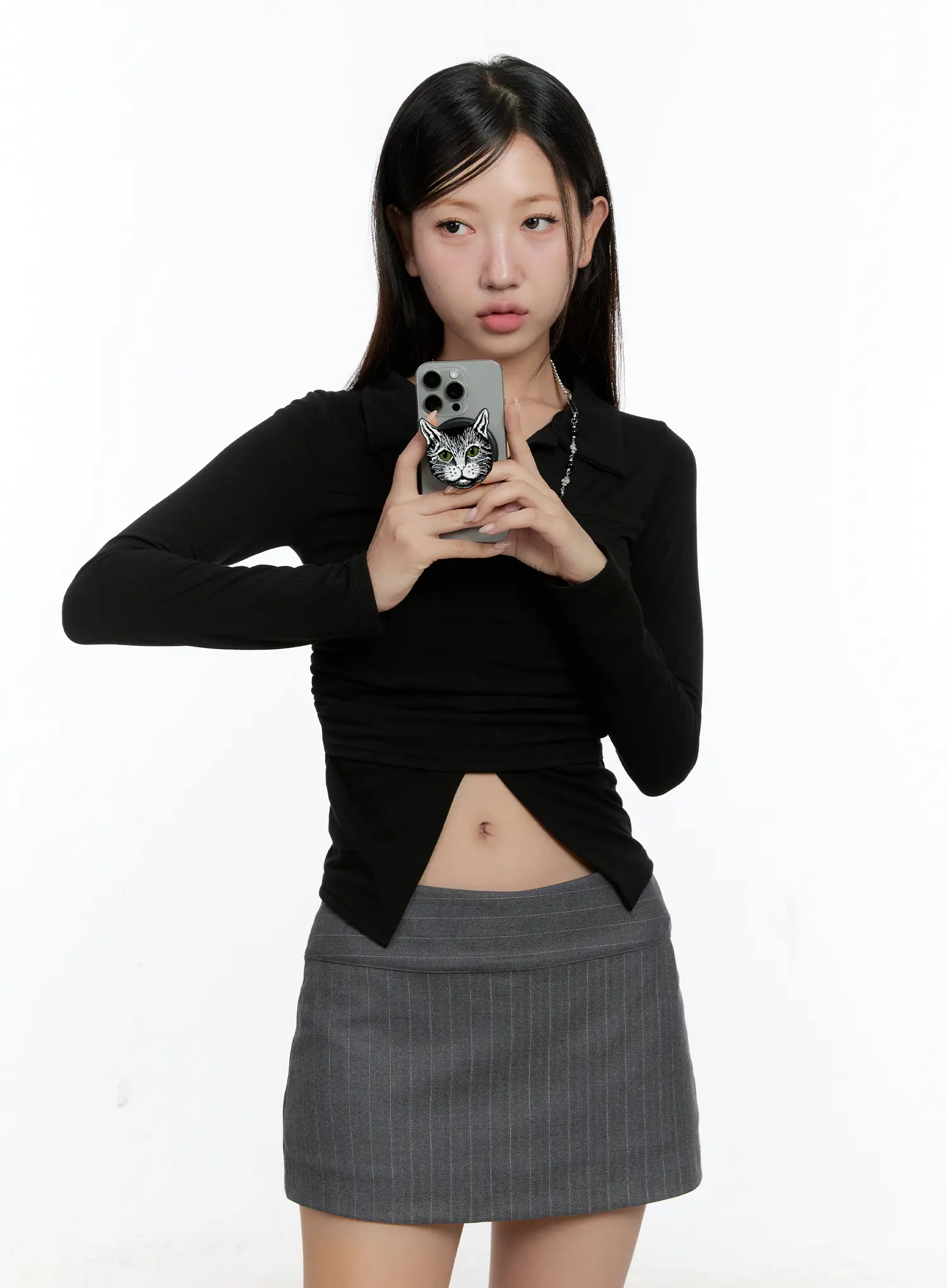 Layered Collar Shirred Long Sleeve Top CS518 - Image 10