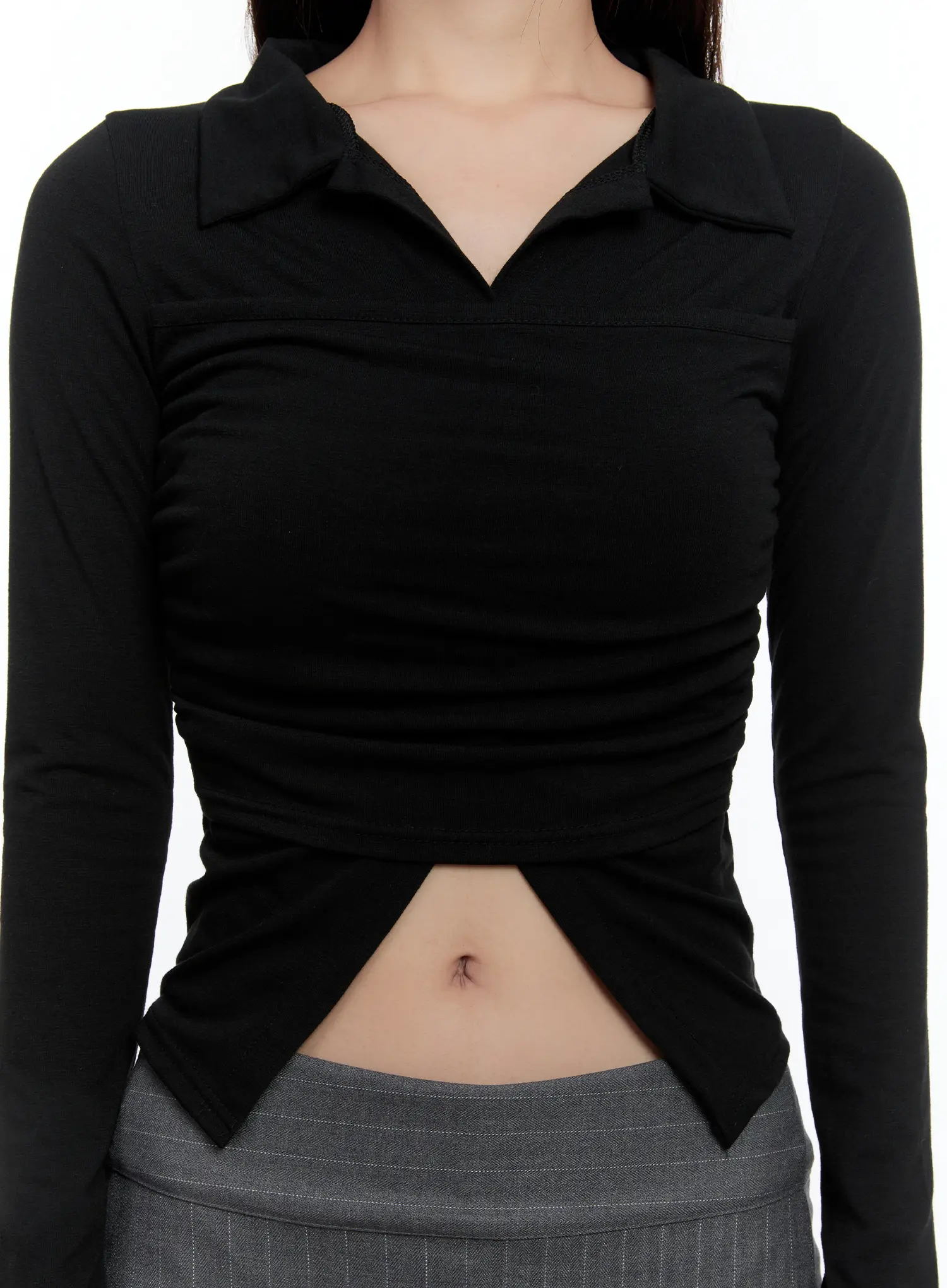 Layered Collar Shirred Long Sleeve Top CS518 - Image 9