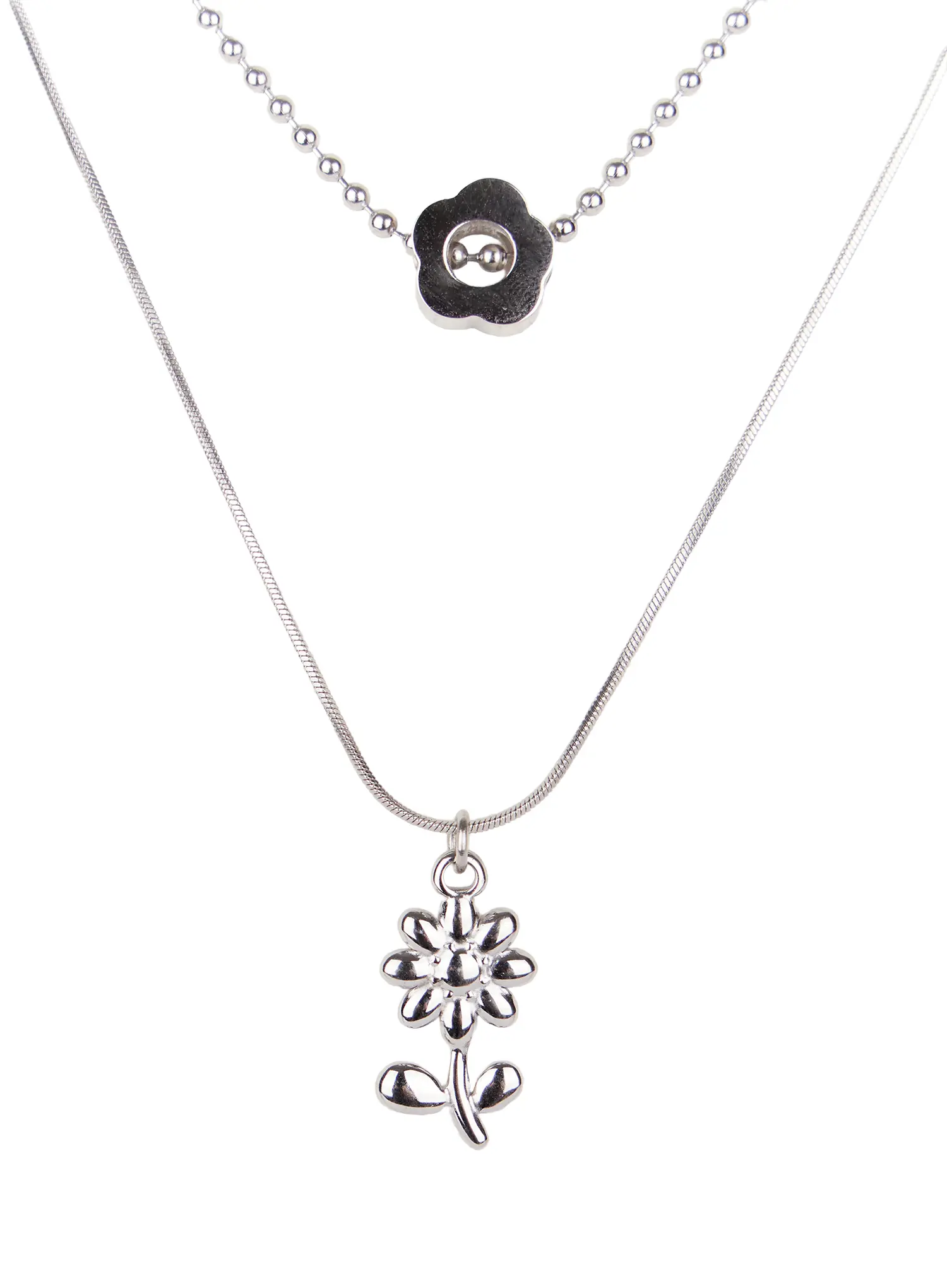 Layered Flower Charm Necklace ID529 - Image 5