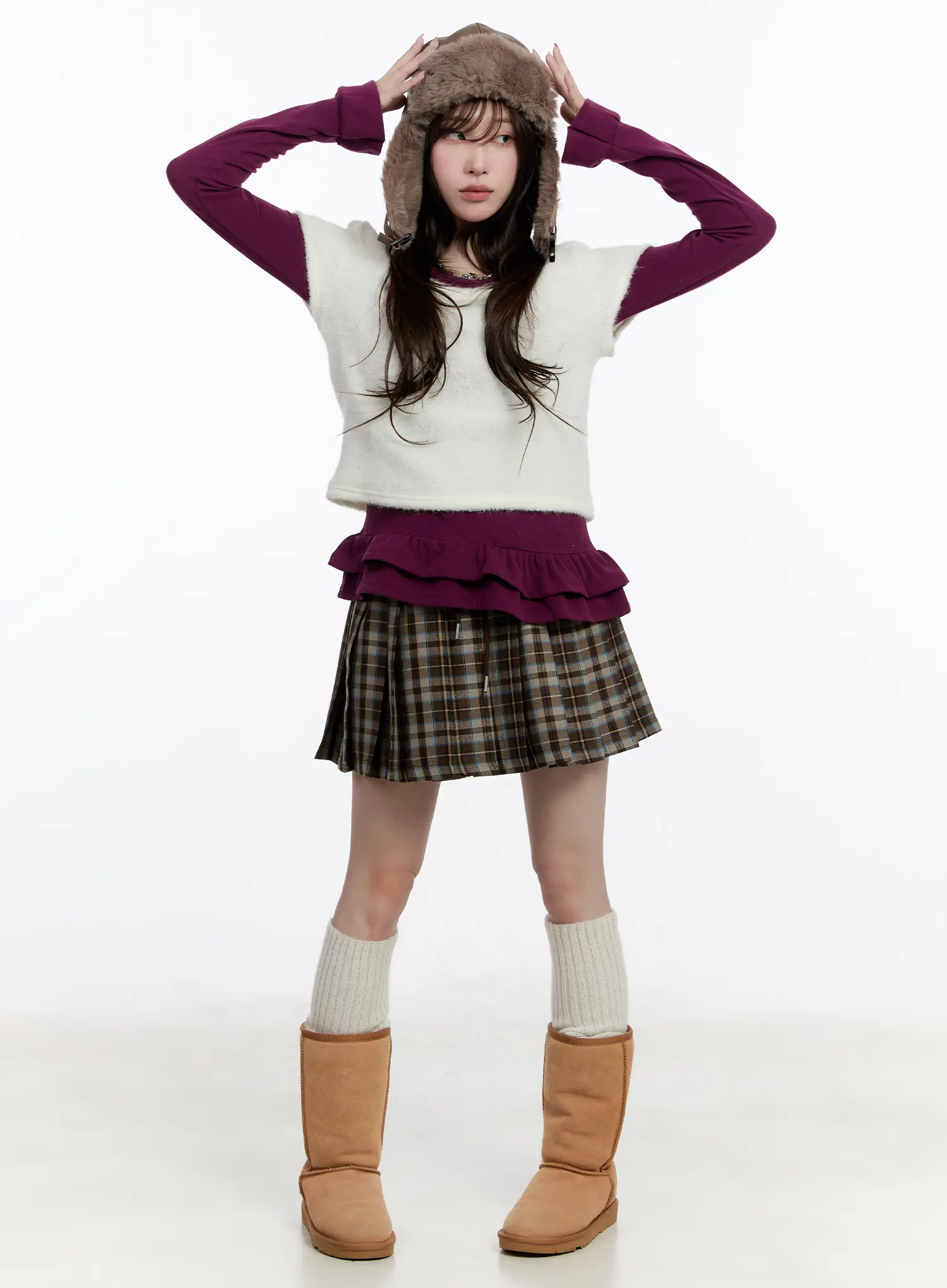 Layered Fur Trim Short Sleeve Top CN525 - Image 2