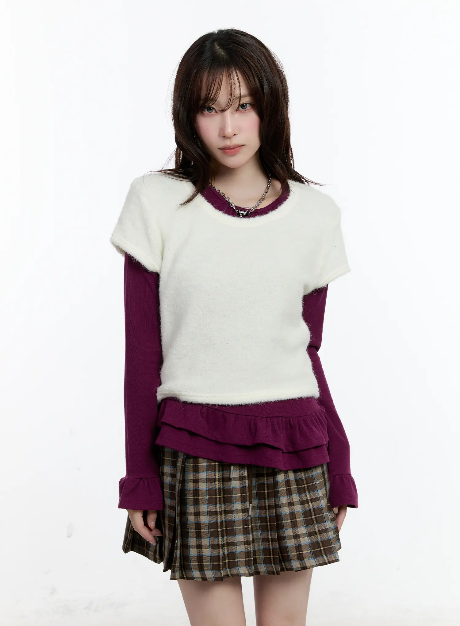 Layered Fur Trim Short Sleeve Top CN525 - Image 4