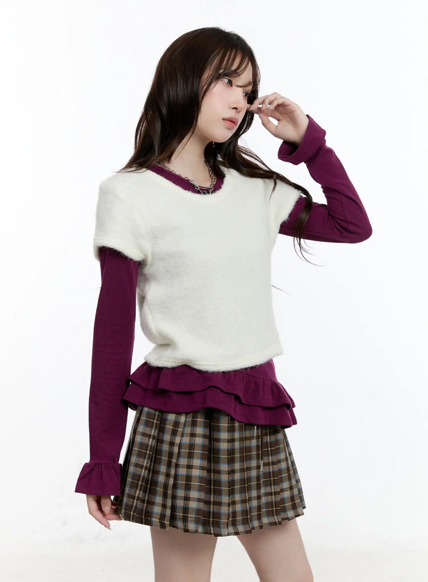 Layered Fur Trim Short Sleeve Top CN525 - Image 5