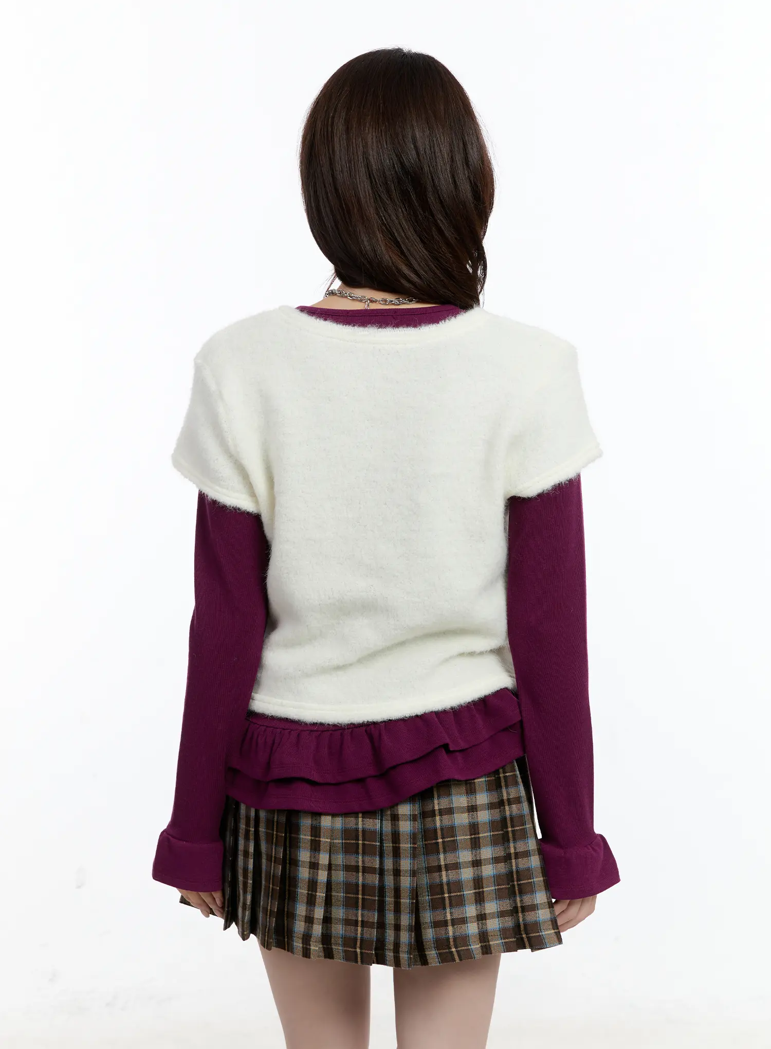 Layered Fur Trim Short Sleeve Top CN525 - Image 7