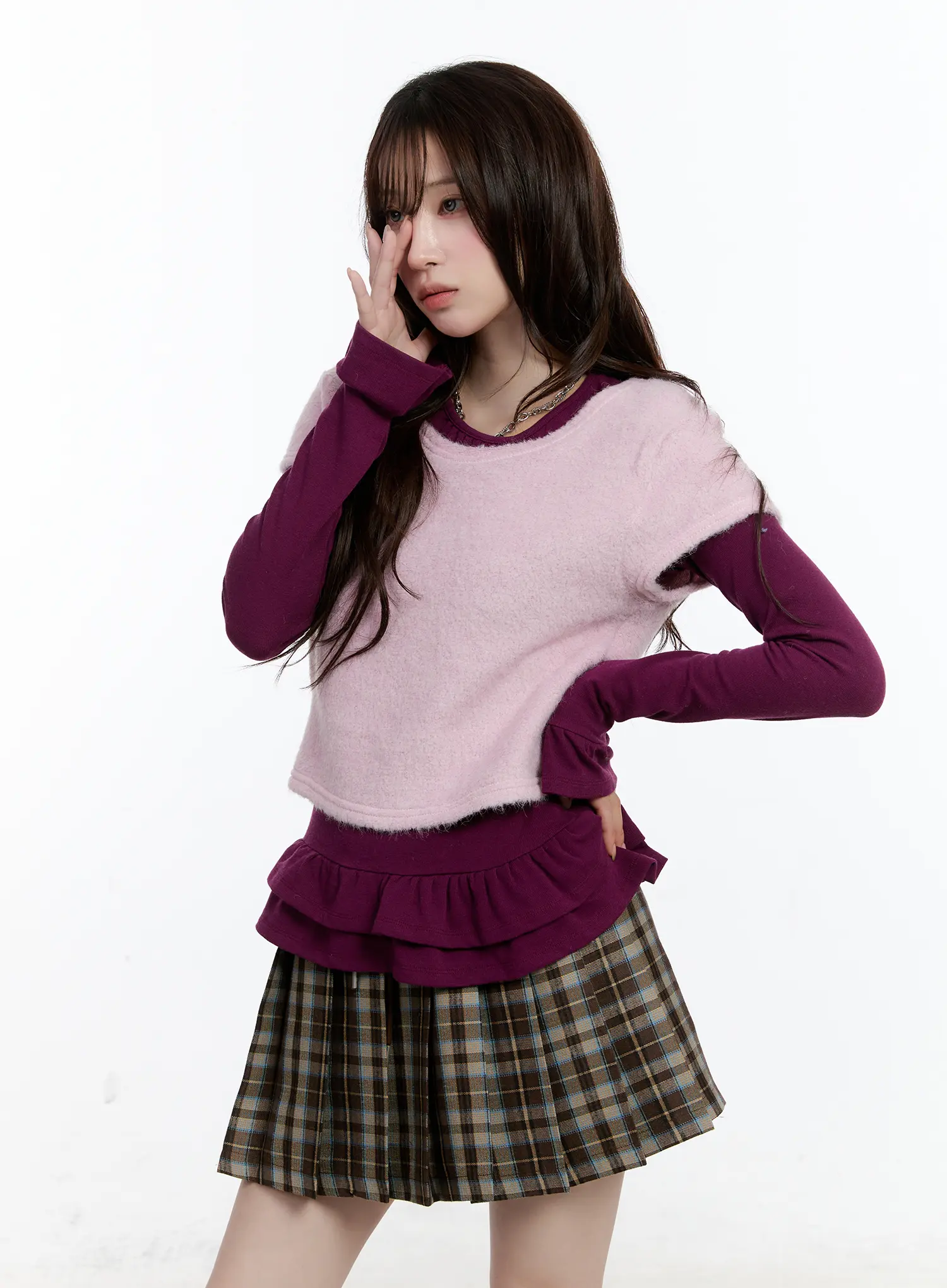 Layered Fur Trim Short Sleeve Top CN525 - Image 8