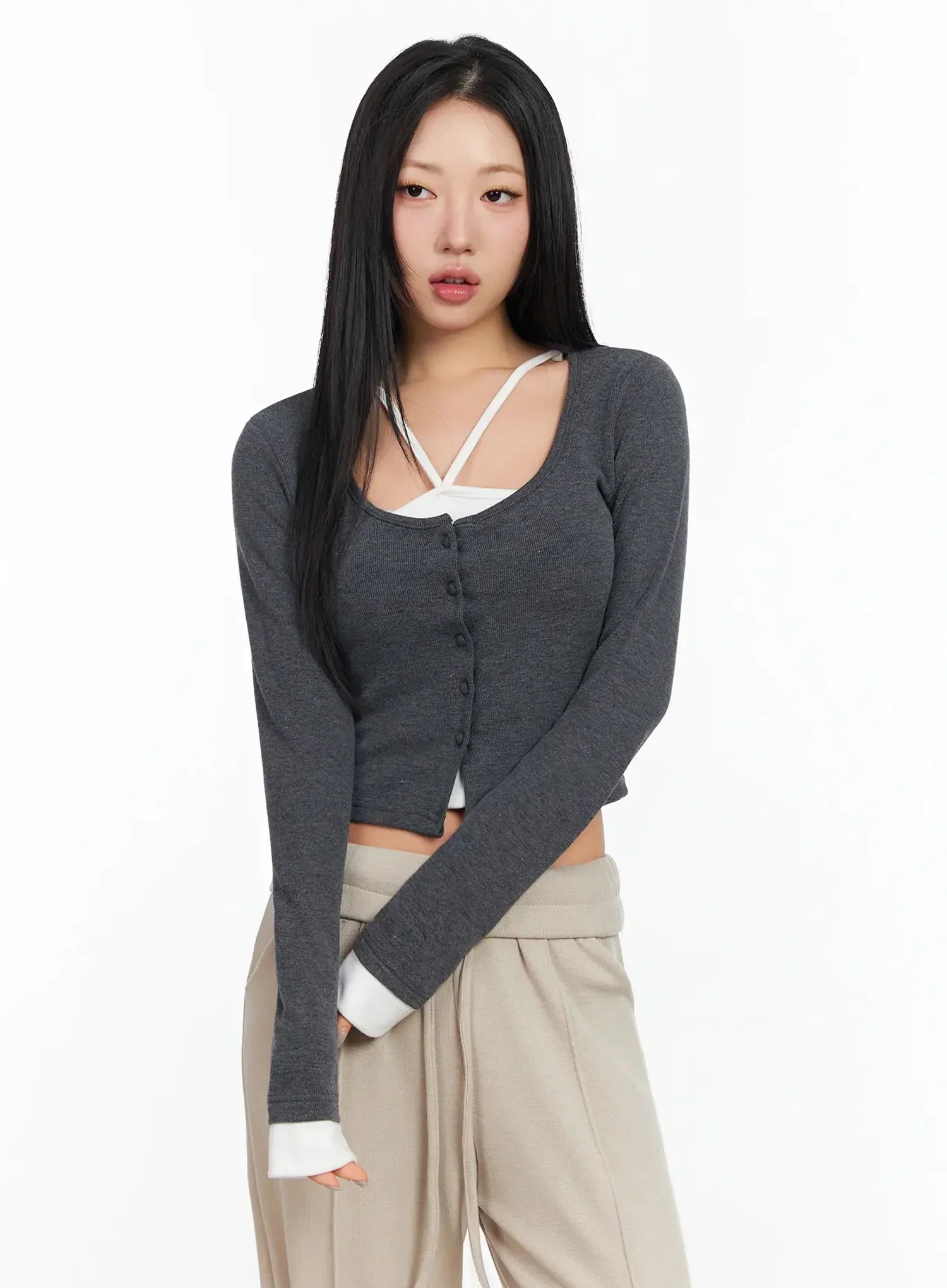 Layered Halter Cardigan Top IA507 - Image 15