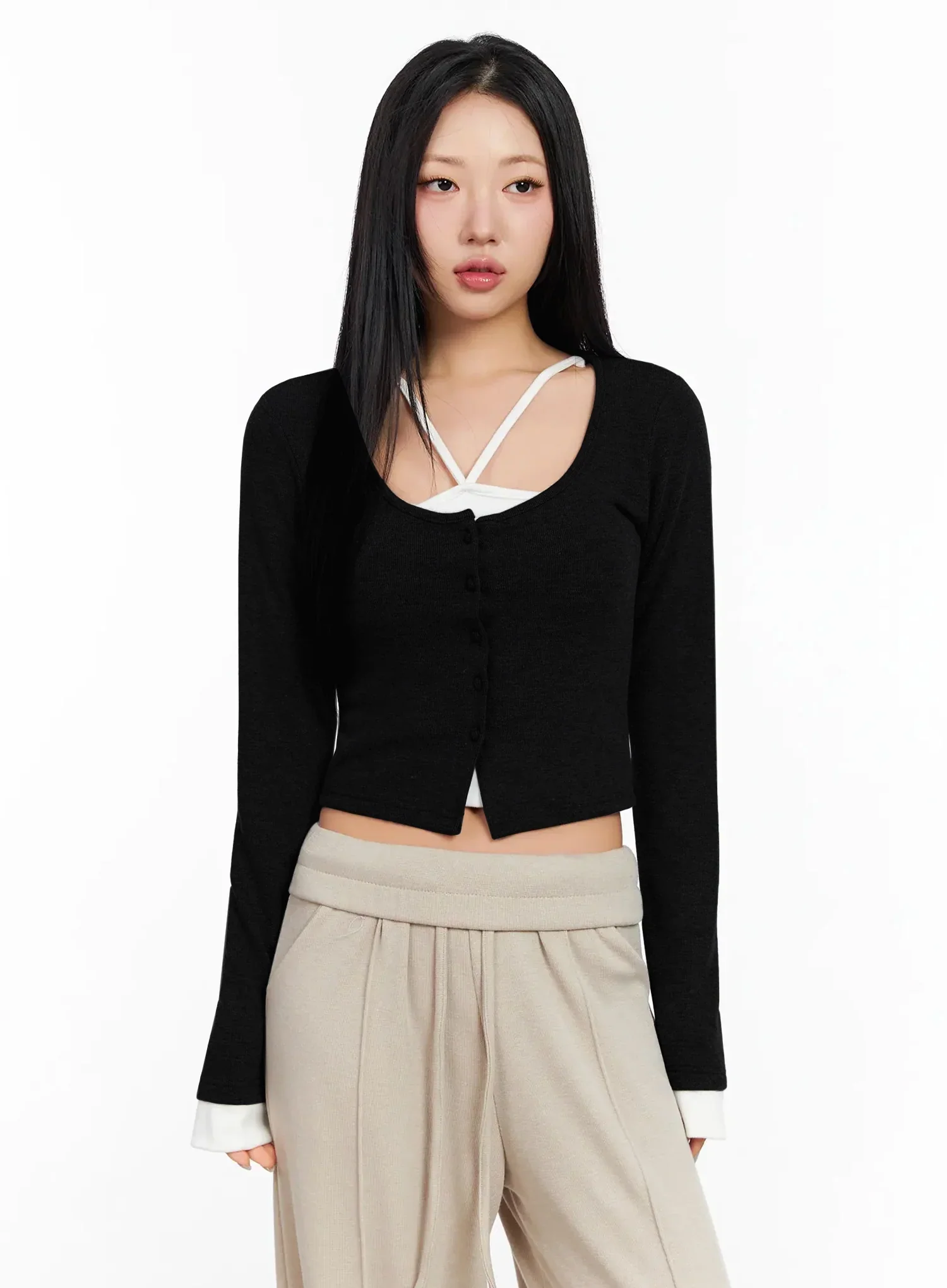 Layered Halter Cardigan Top IA507 - Image 16