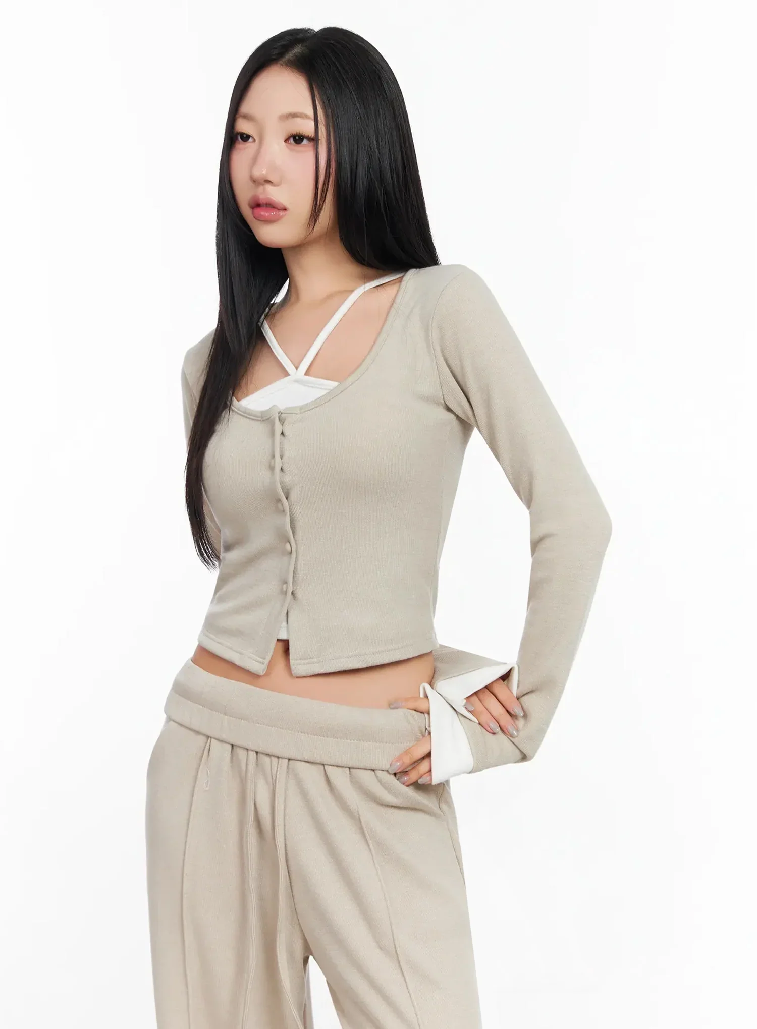 Layered Halter Cardigan Top IA507 - Image 3