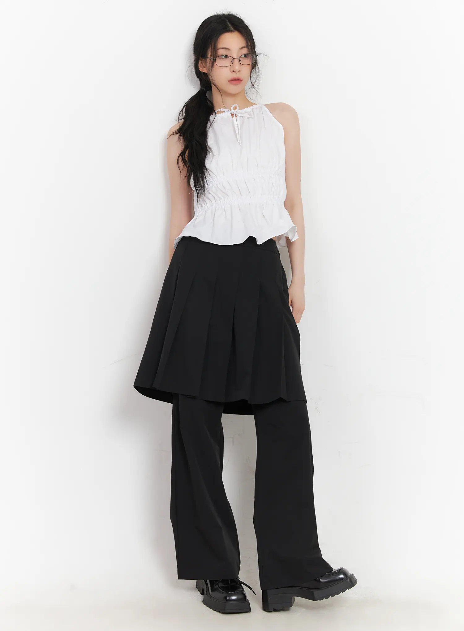 Layered Midi Skirt Pants CU510