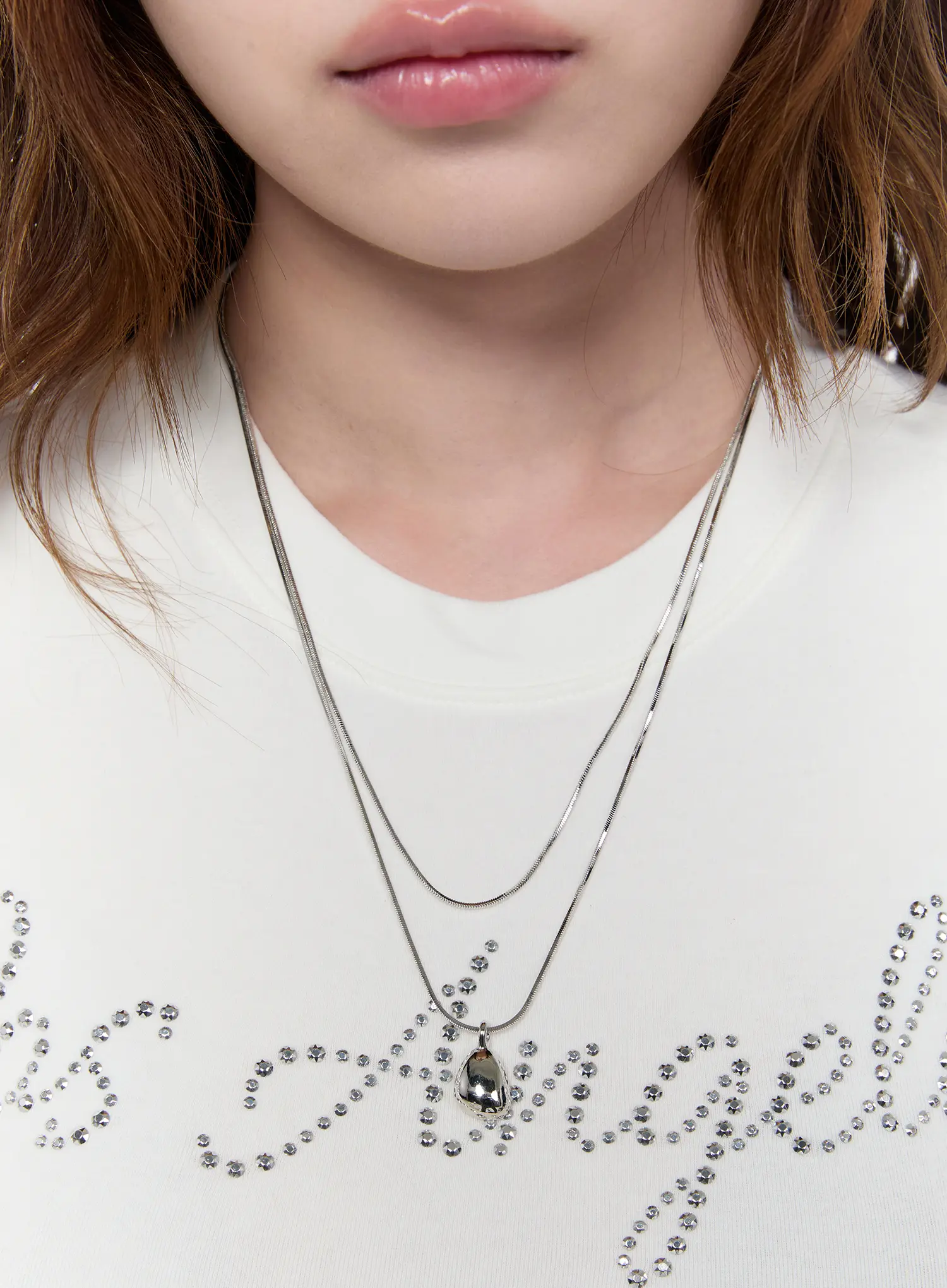 Layered Oval Pendant Necklace CA527