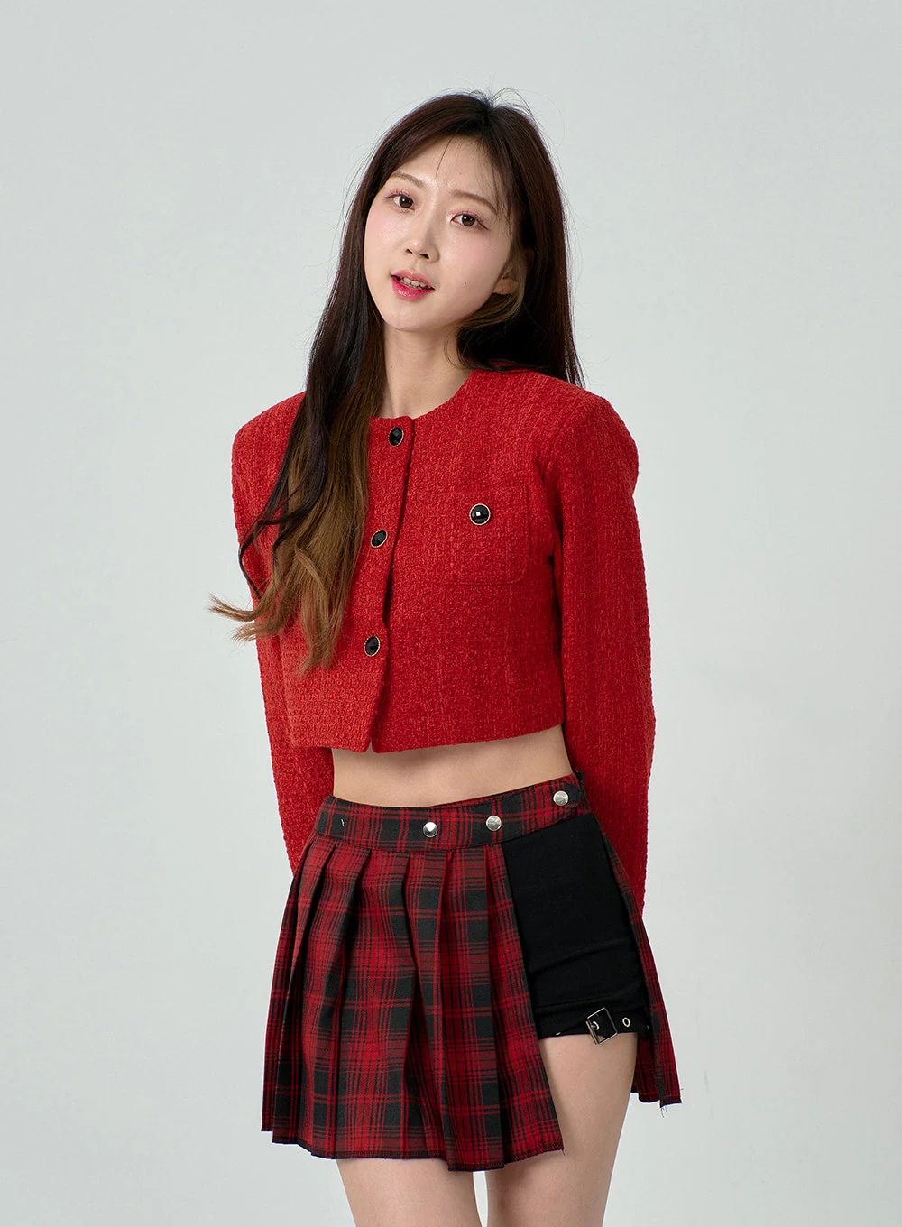 Layered Plaid Pleated Mini Skirt And Short Pants BN22 - Image 10