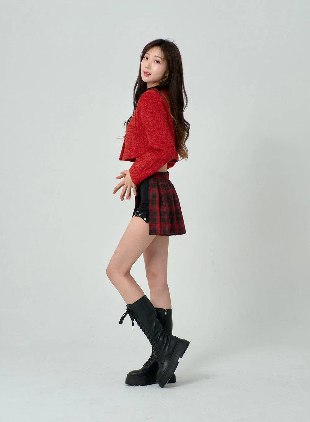 Layered Plaid Pleated Mini Skirt And Short Pants BN22 - Image 5