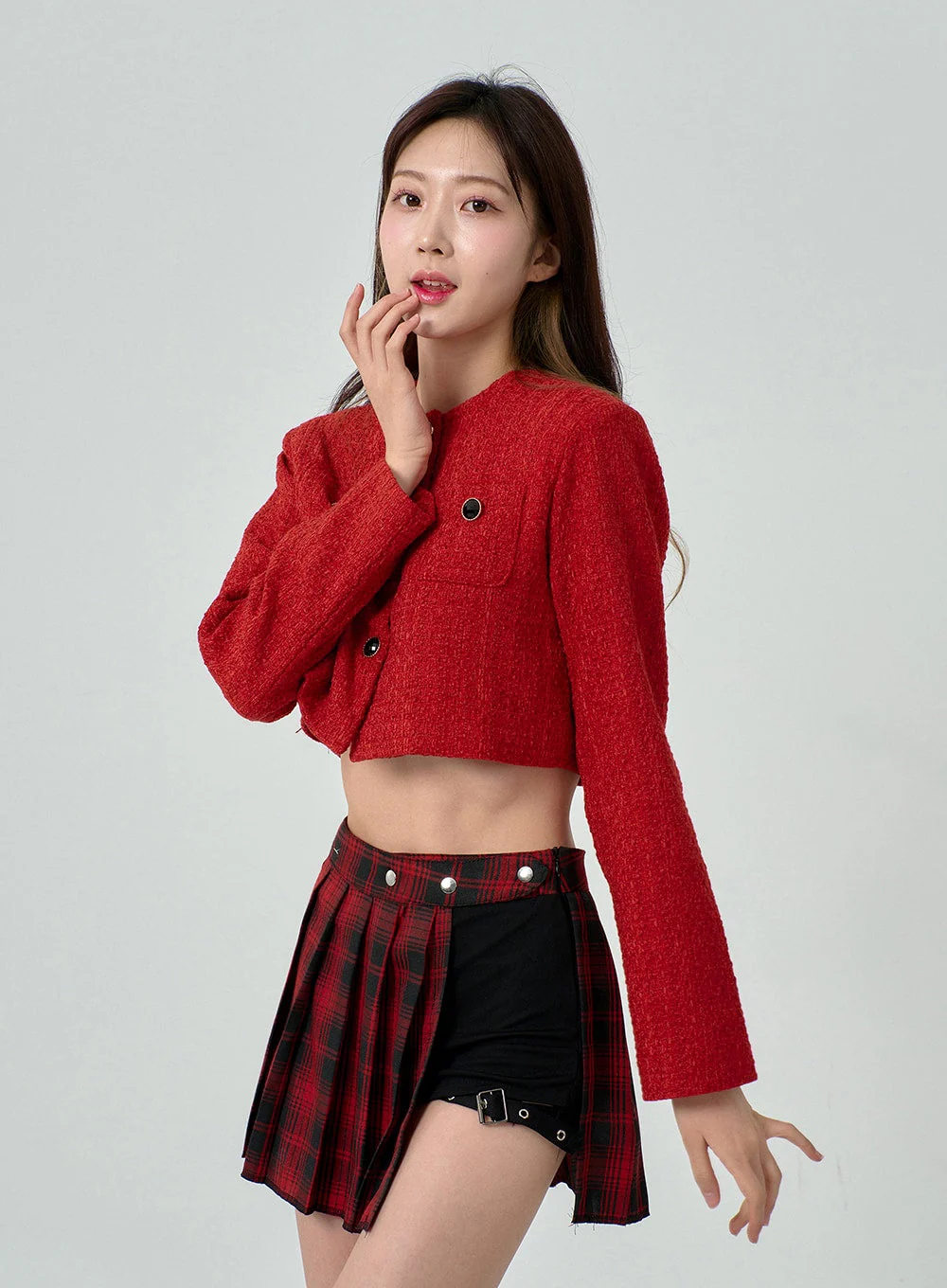 Layered Plaid Pleated Mini Skirt And Short Pants BN22 - Image 8