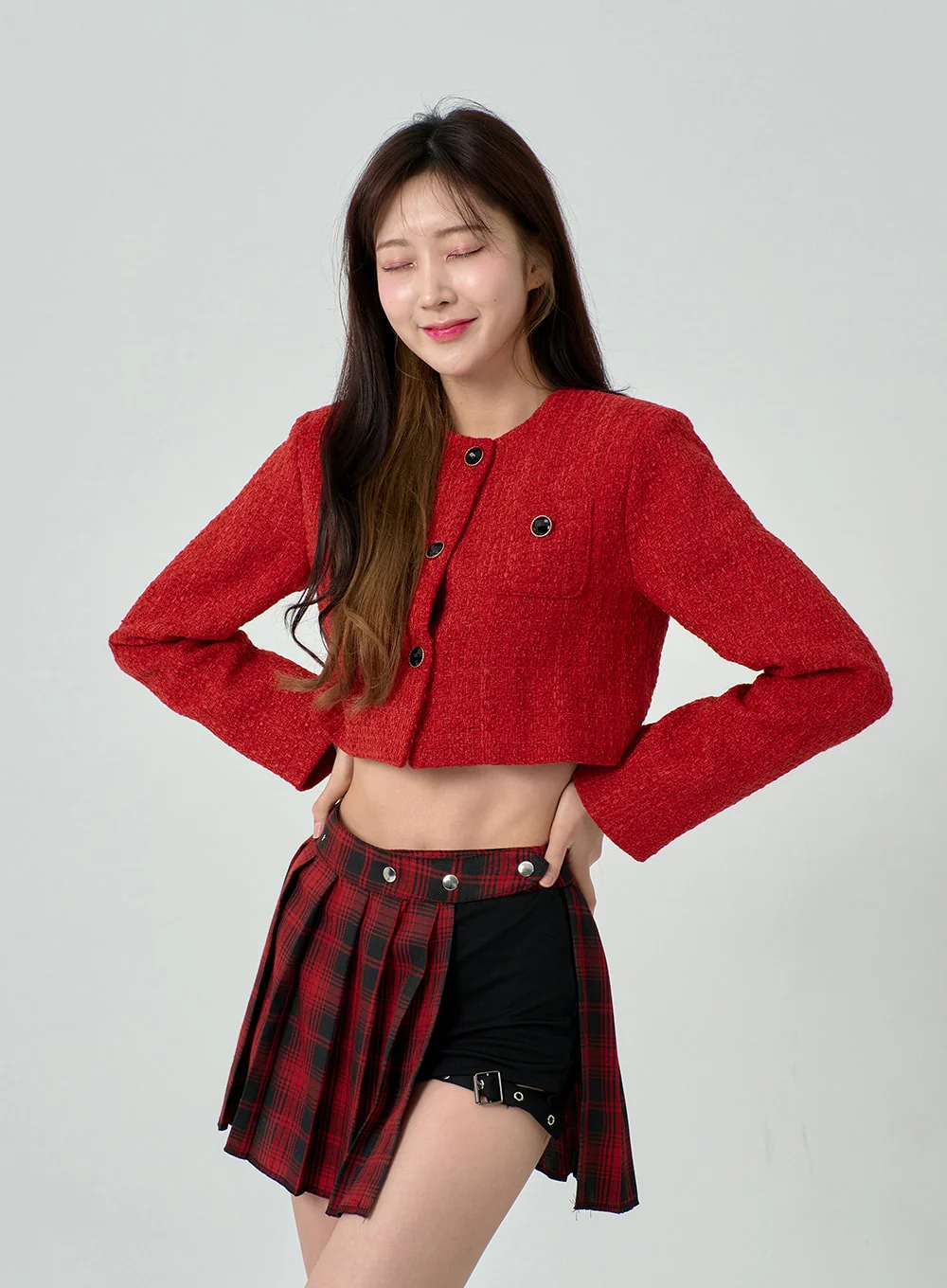 Layered Plaid Pleated Mini Skirt And Short Pants BN22 - Image 9