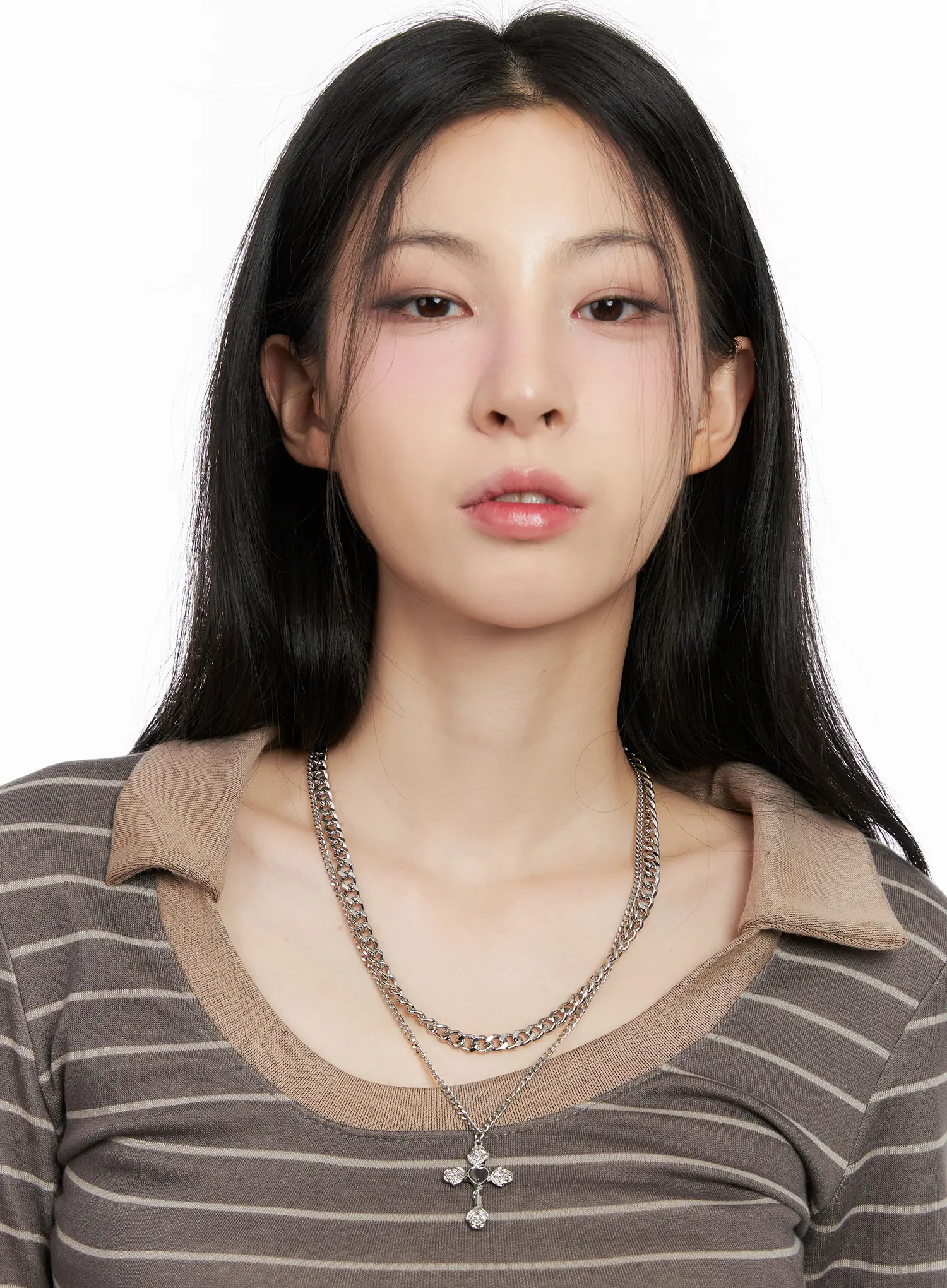 Layered Rose Heart Cross Pendant Necklace CG526 - Image 3