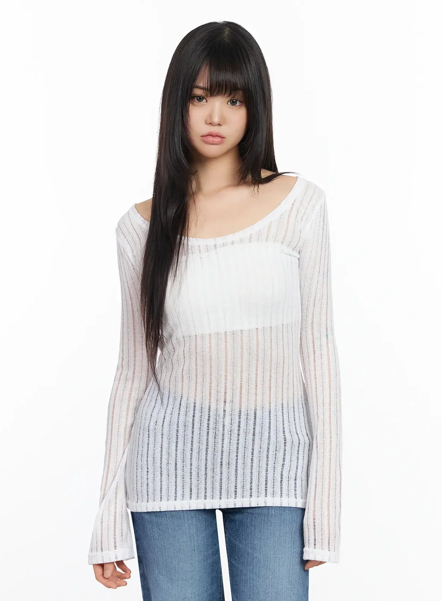 Layered Sheer Long Slim Top IA523 - Image 13