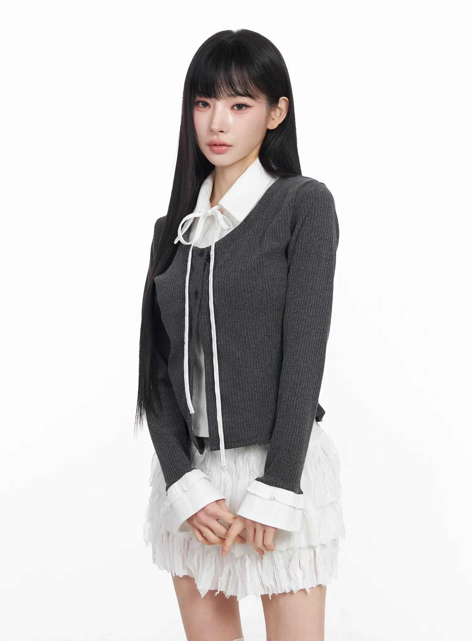 Layered Shirt Cardigan CF518 - Image 10