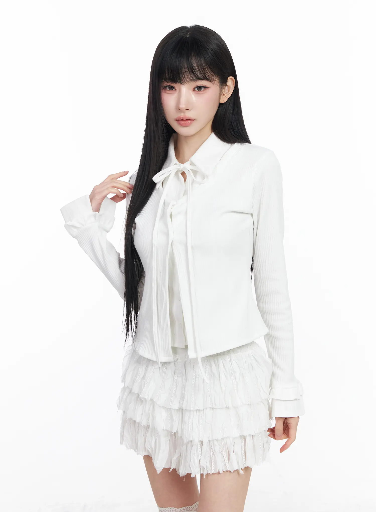 Layered Shirt Cardigan CF518 - Image 11