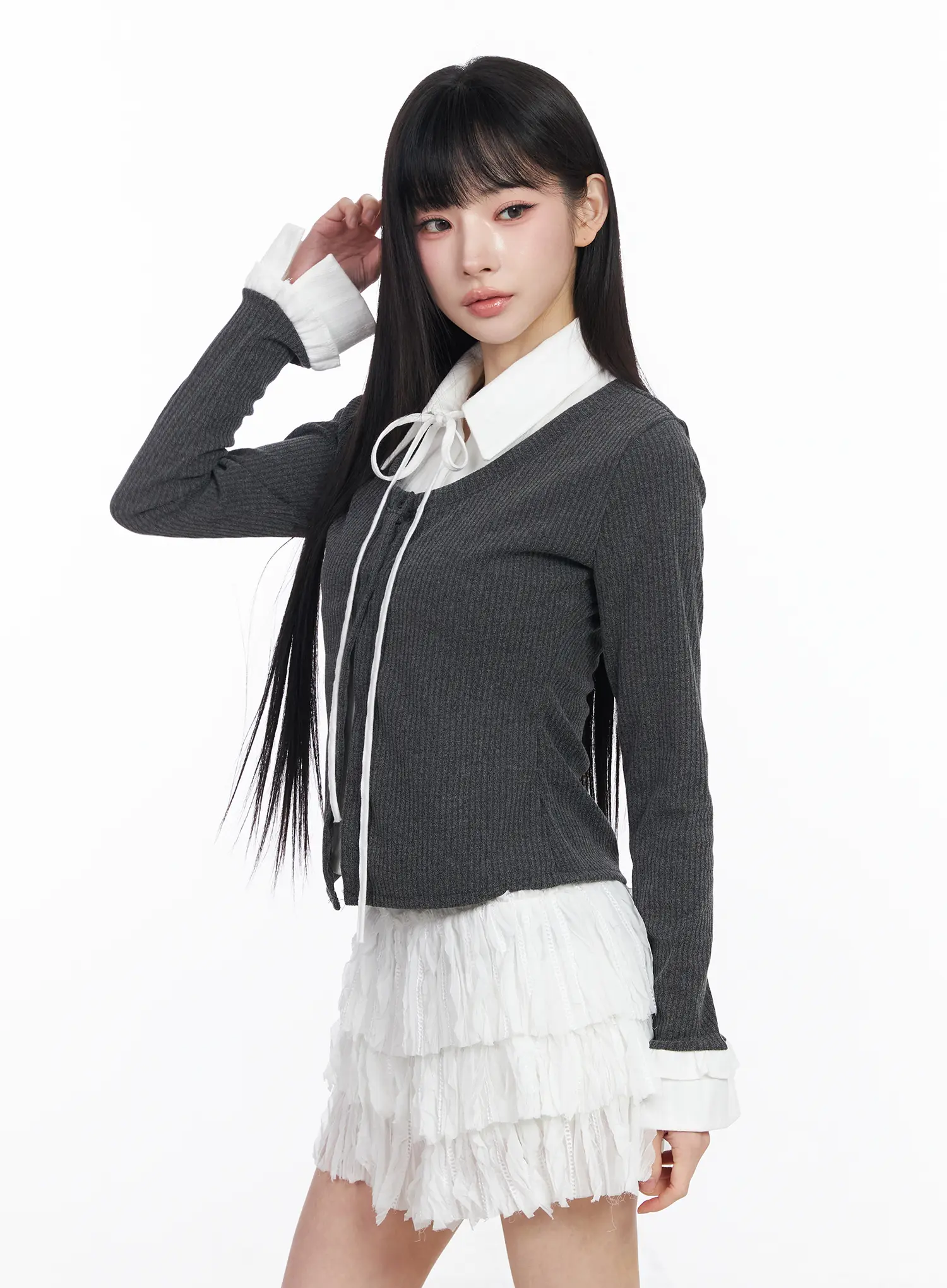 Layered Shirt Cardigan CF518 - Image 2