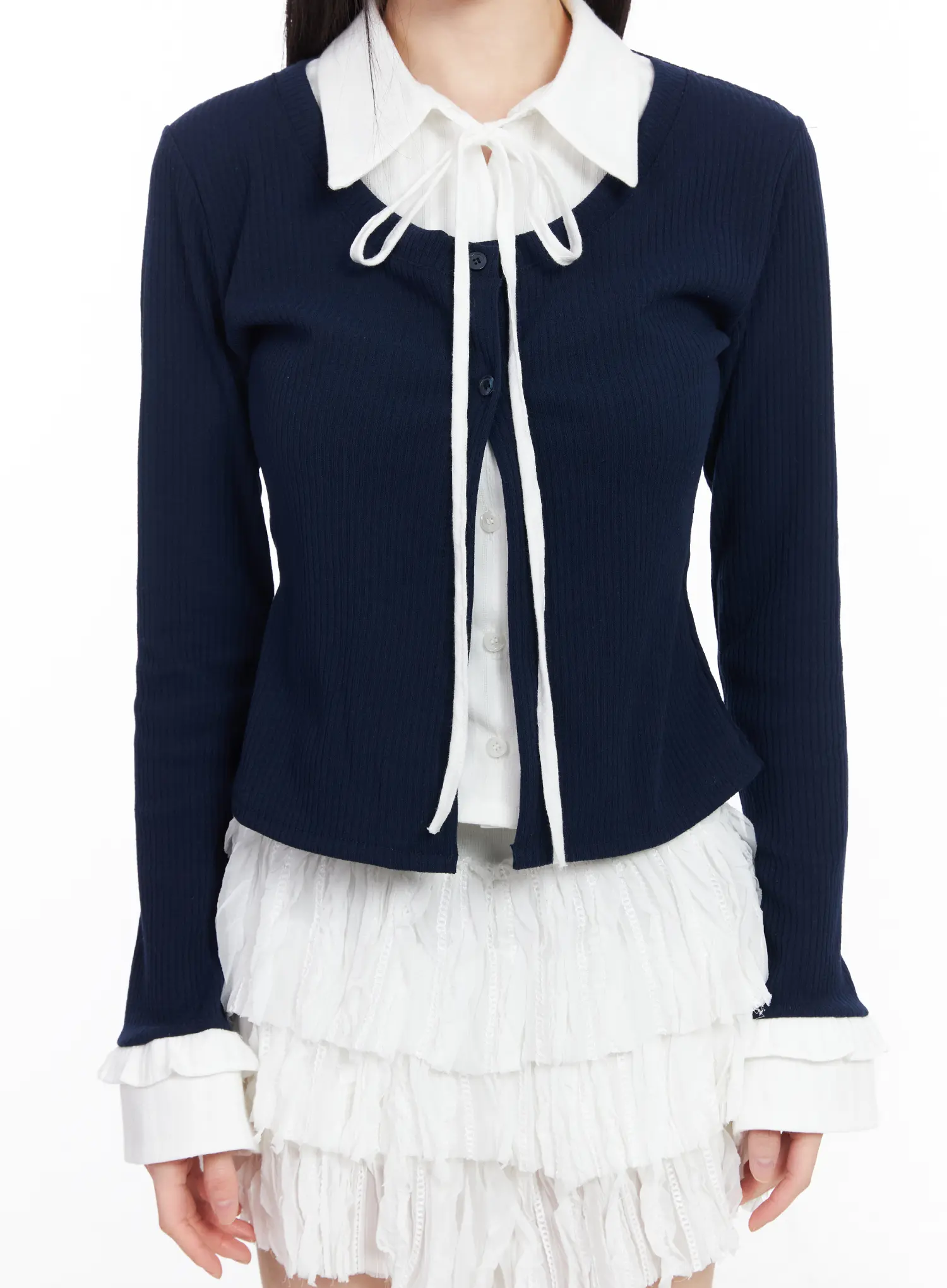 Layered Shirt Cardigan CF518 - Image 8