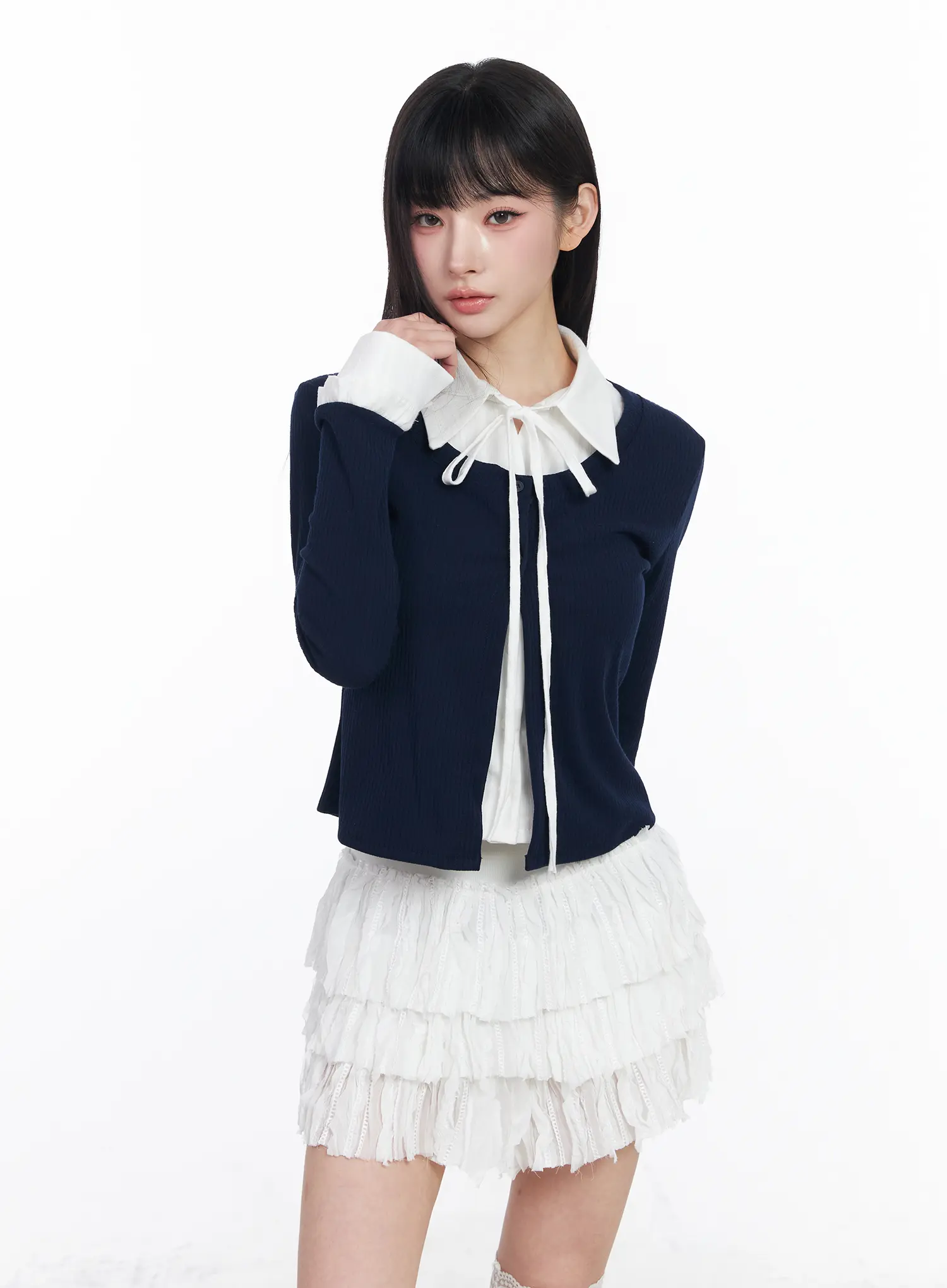Layered Shirt Cardigan CF518 - Image 9