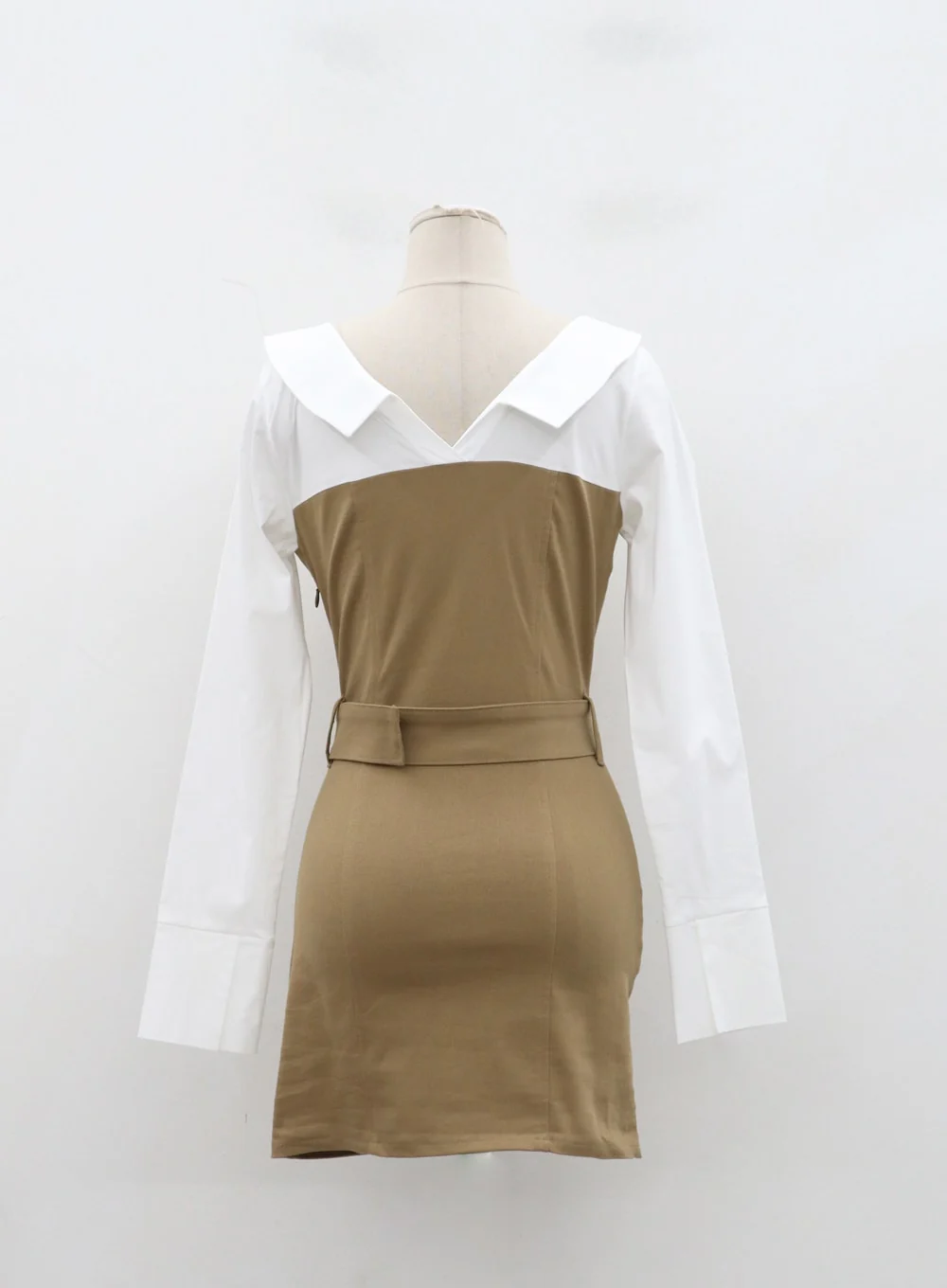 Layered V-Neck Button Belt Mini Dress ID29 - Image 18