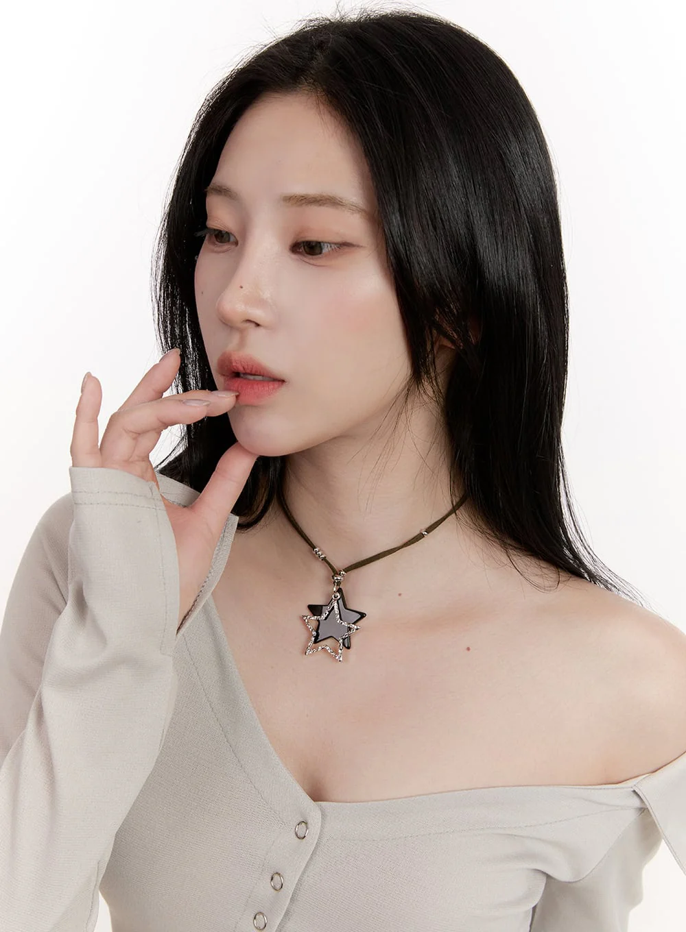 Leather Strap Star Necklace CJ531 - Image 4