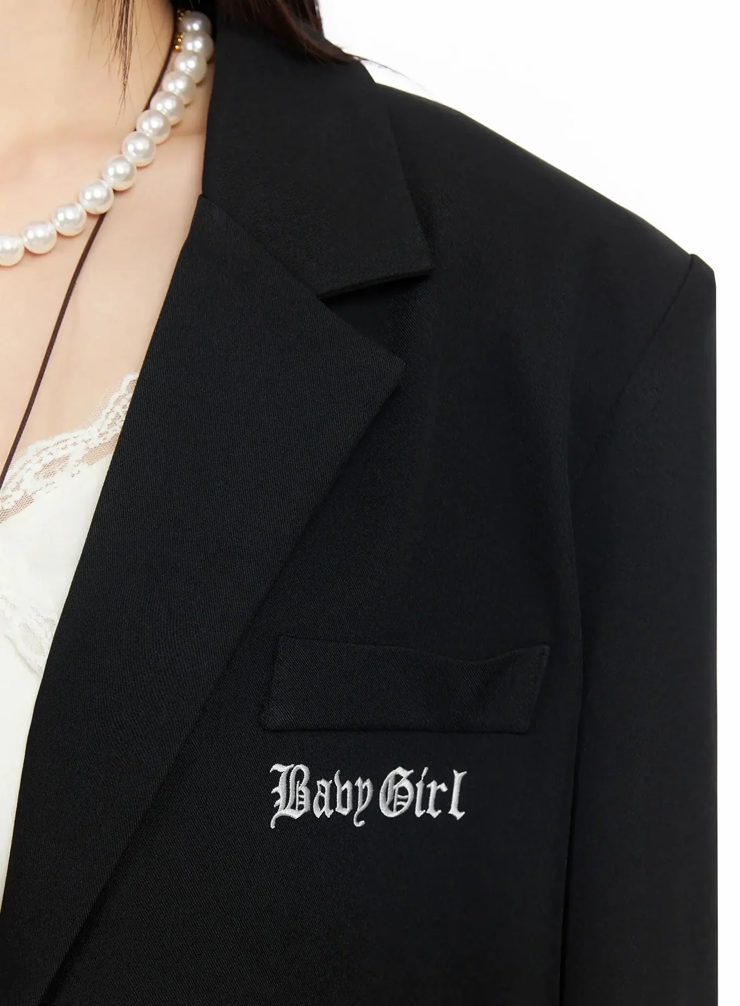 Lettering Embroidered Oversized Blazer IM530 - Image 4