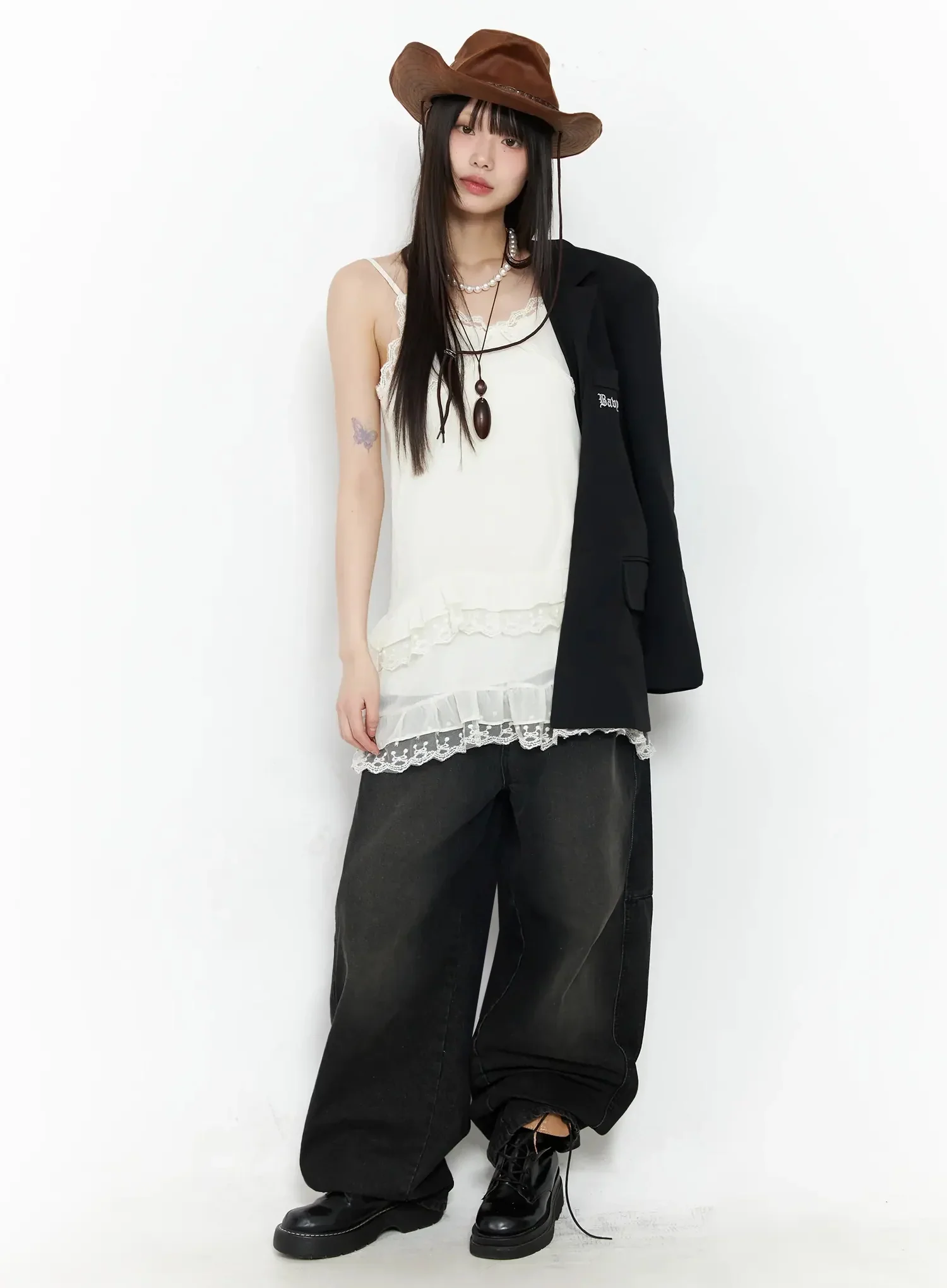 Lettering Embroidered Oversized Blazer IM530 - Image 5