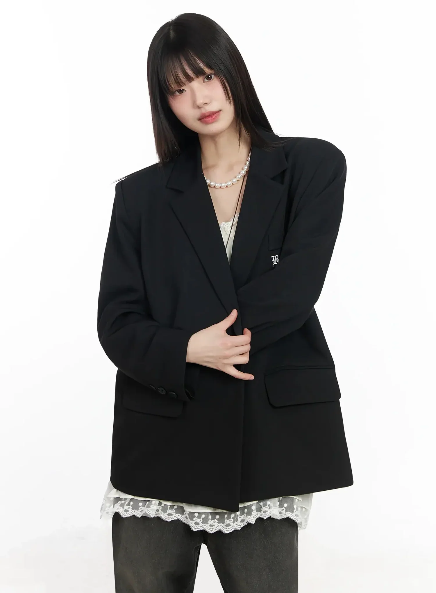 Lettering Embroidered Oversized Blazer IM530 - Image 7