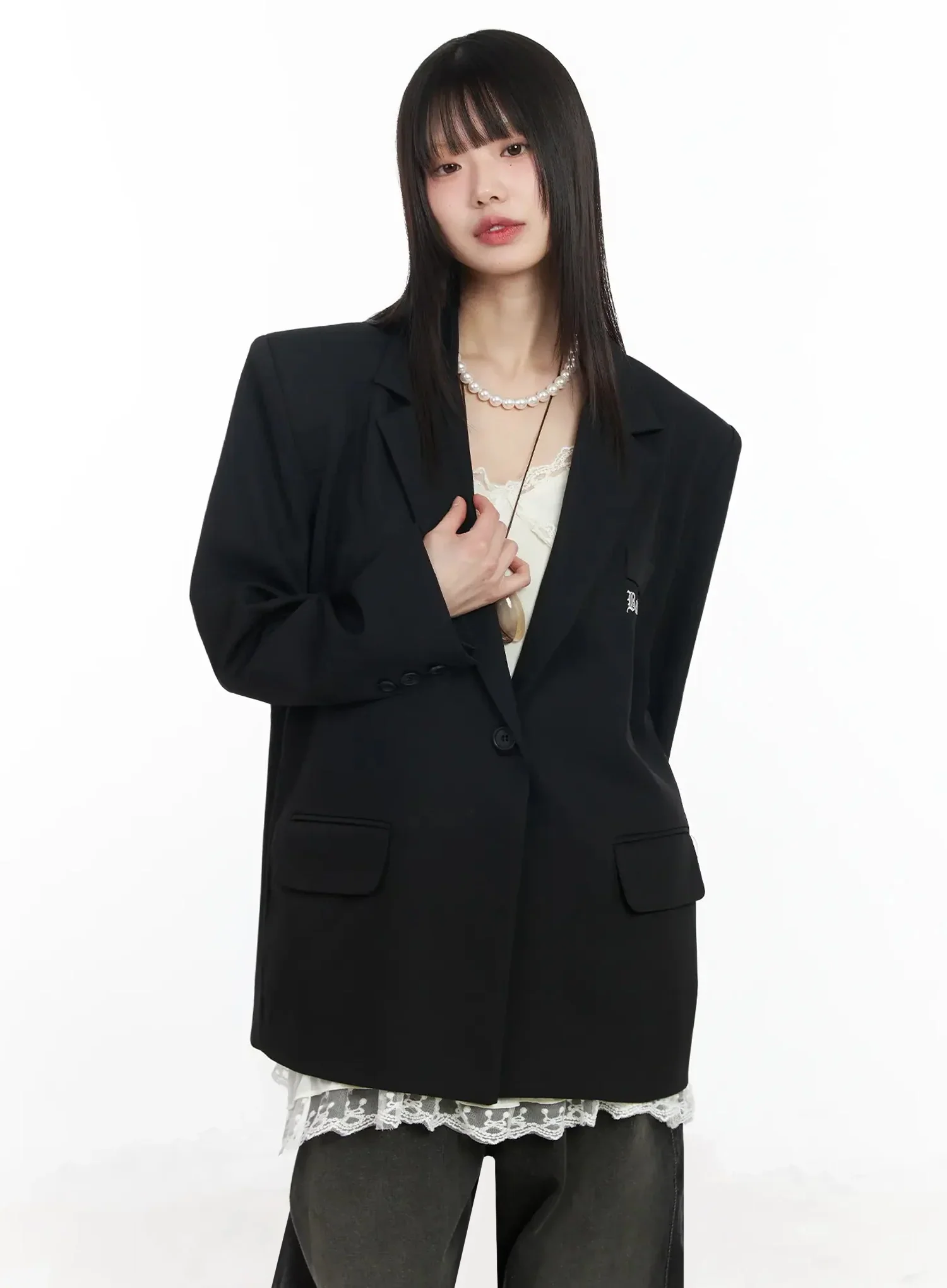 Lettering Embroidered Oversized Blazer IM530 - Image 9